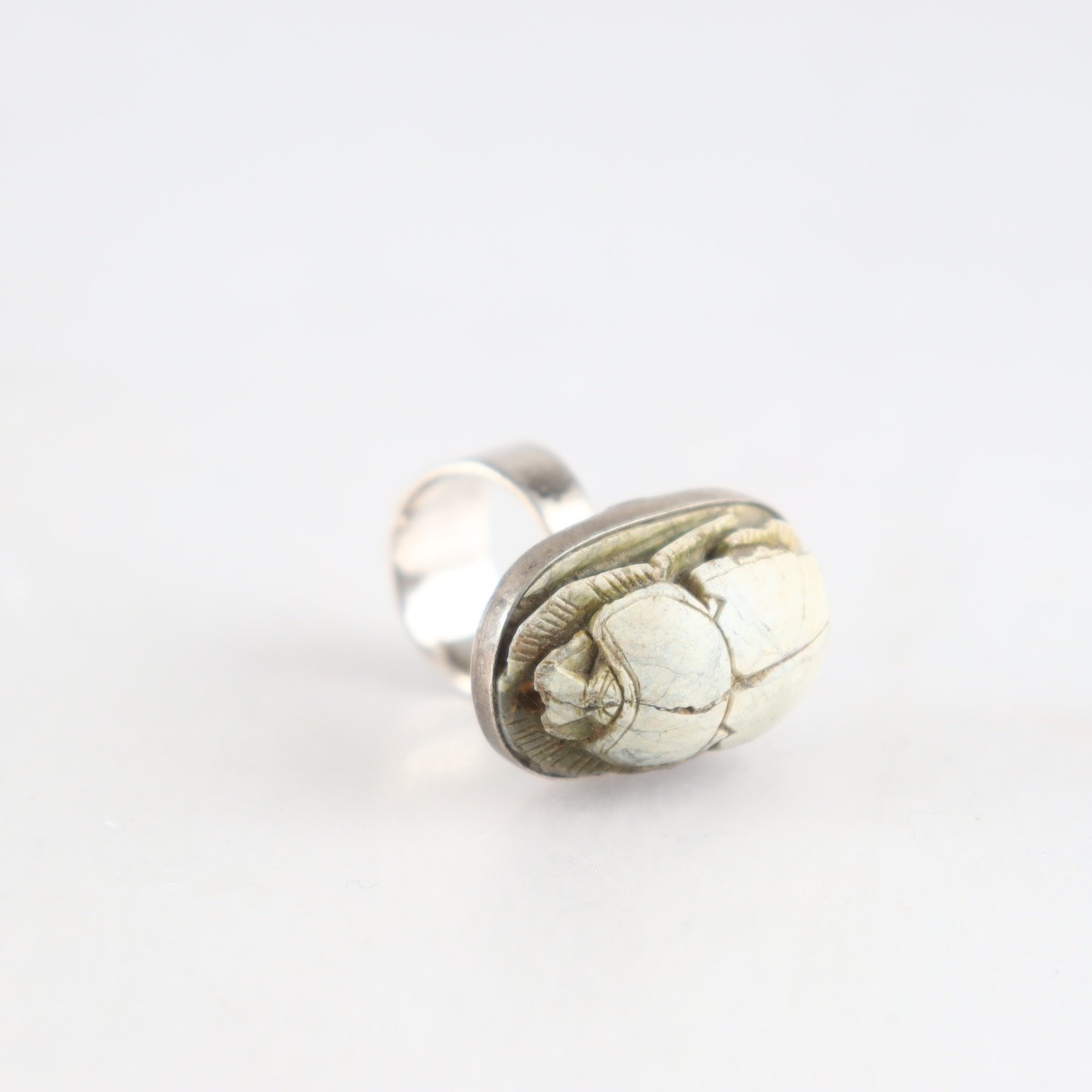 Ring, Silver, Skarabe Sten, Brv: 14 g