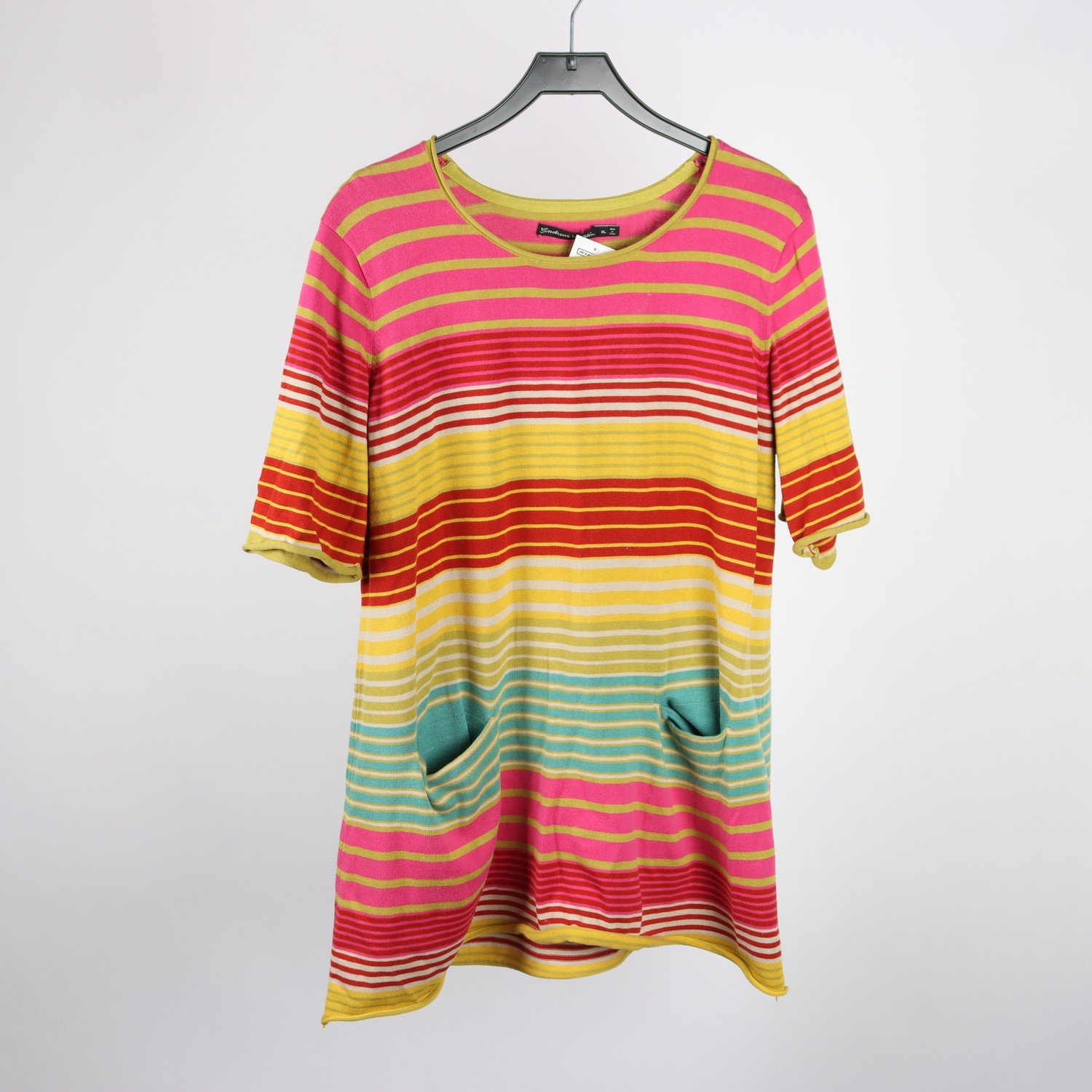 Stickad tröja/tunika, Gudrun Sjödén, randig, rosa, stl. XL