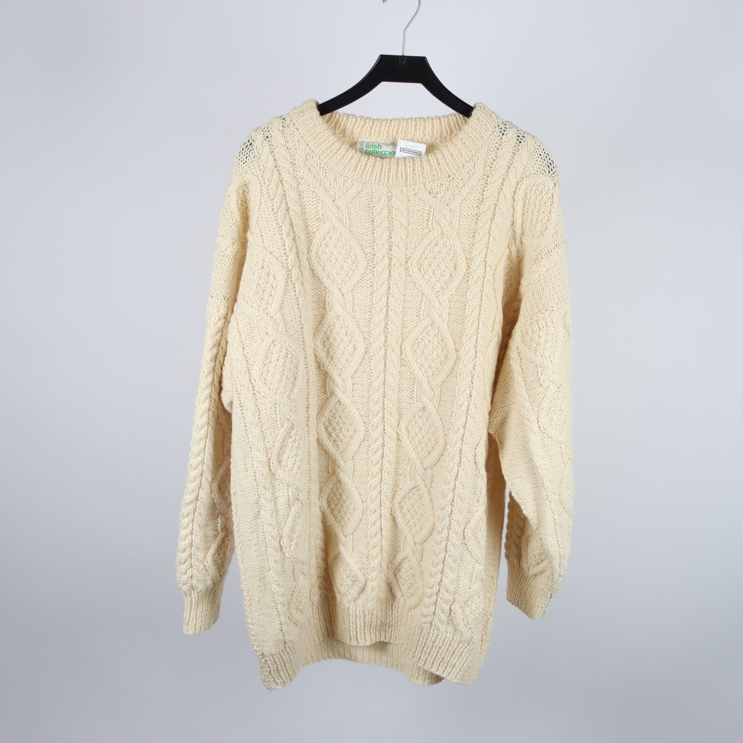 Stickad tröja, The Irish Collection, offwhite, 100% Ull, stl. ca. XL