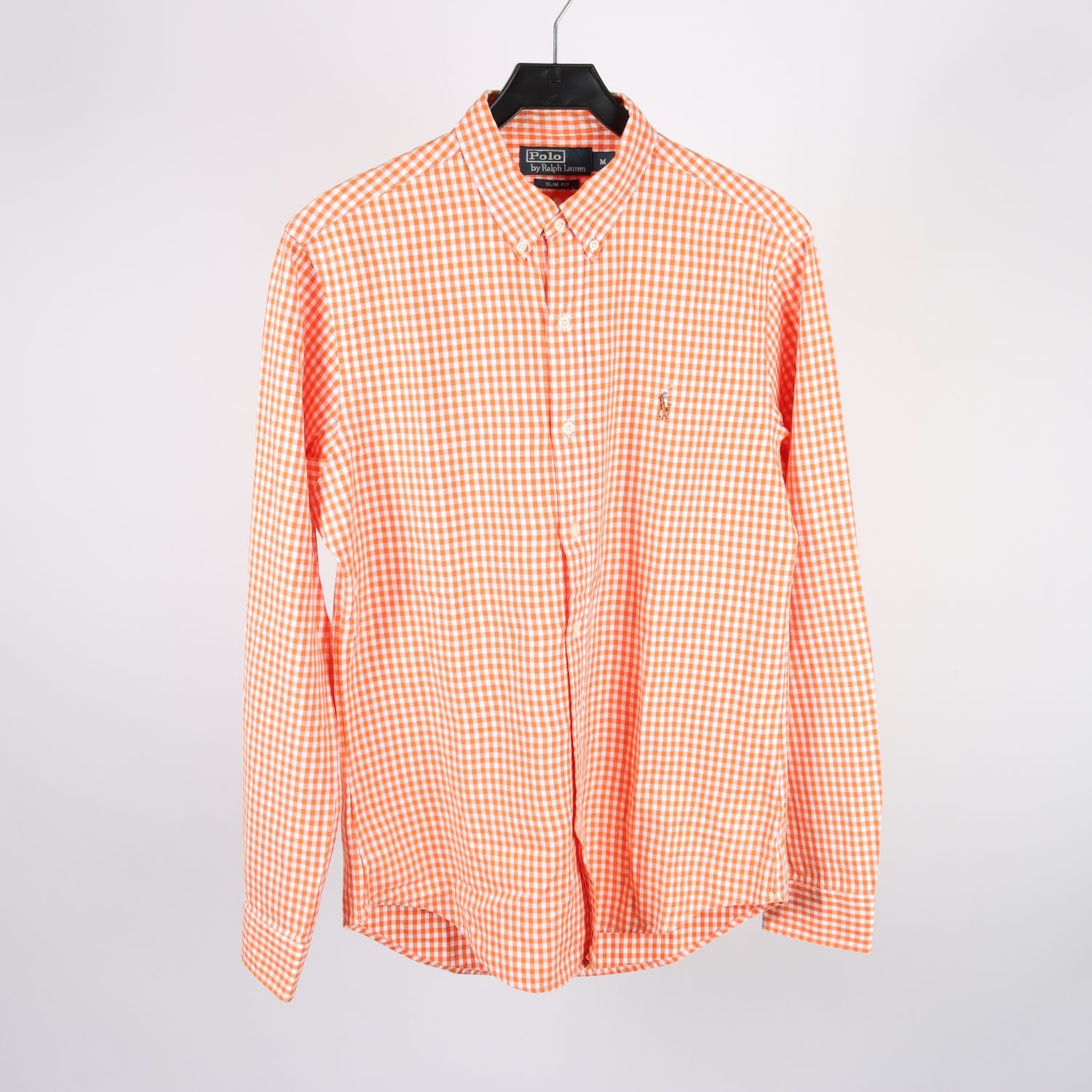 Skjorta, Polo Ralph lauren, rutig, orange, vit, stl. M