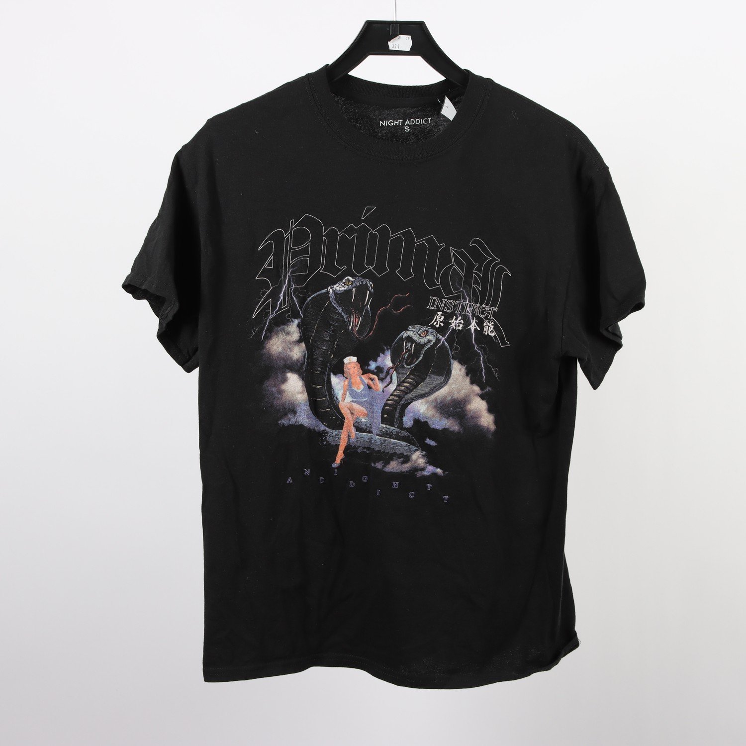 T-shirt, Night addict, Primal instinct, svart, stl. S