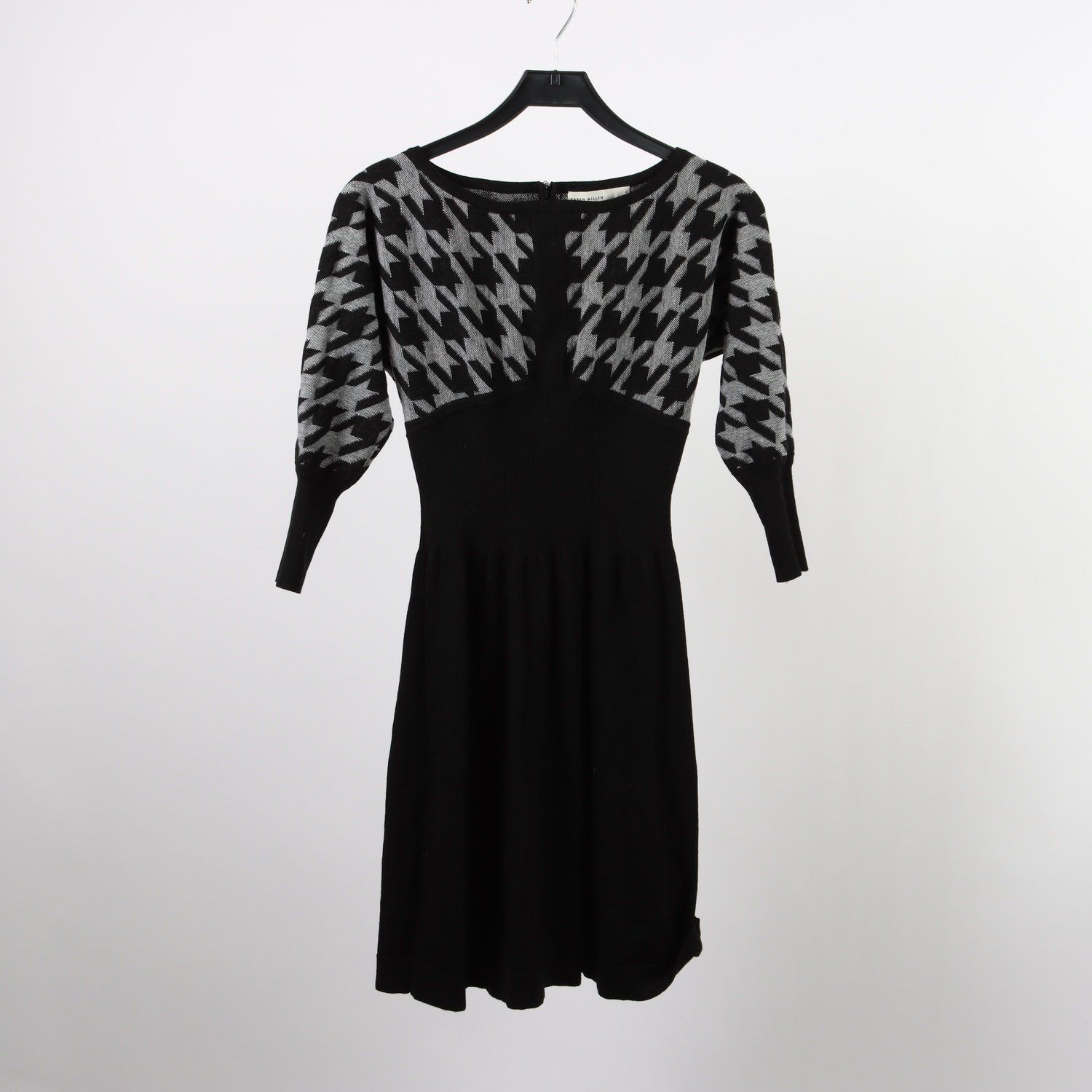 Stickad klänning, Karen Millen, svart & grå, hundtand, ullmix, stl. 4 (XS)