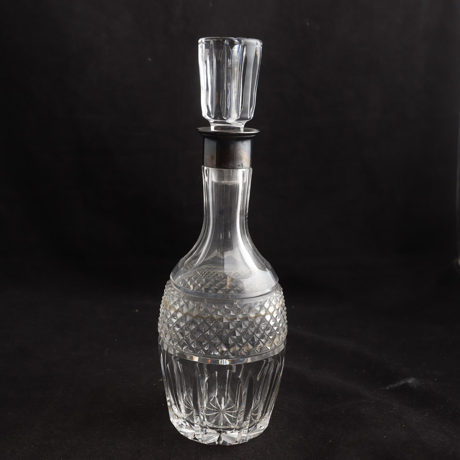 Karaff, slipat glas, hals i sterlingsilver 925, Tyskland, Samfraktas ej