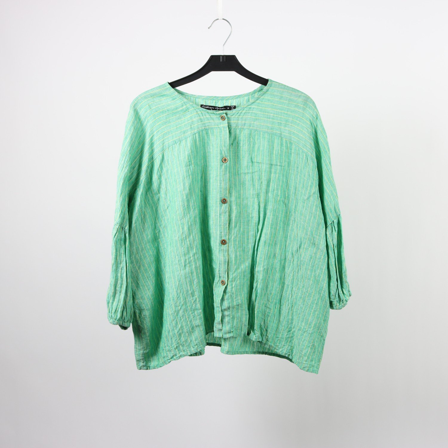 Blus, Gudrun Sjödén, grön, randig, 100% linne, stl. M