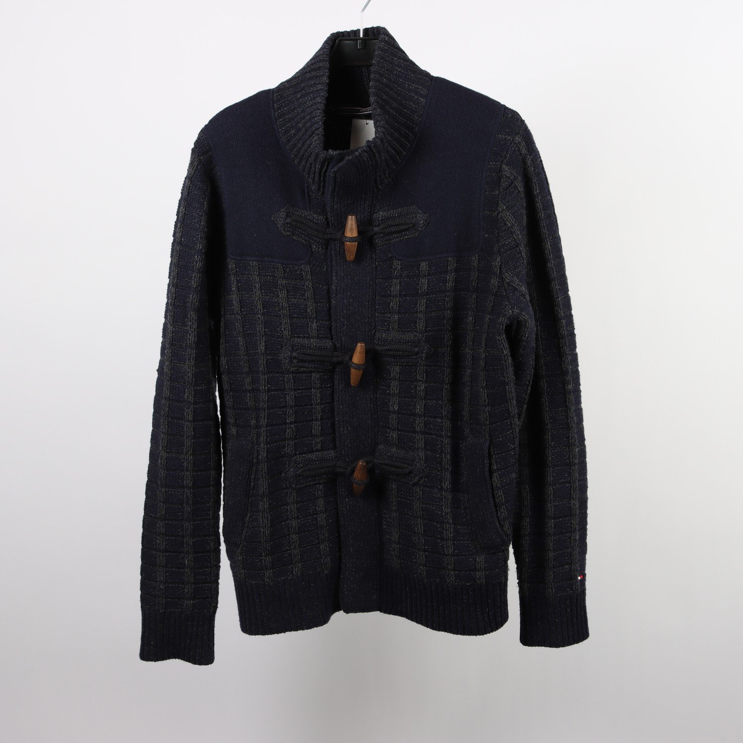 Stickad tröja med duffelknäppning, Tommy Hilfiger, blå, 100% ull, stl. L
