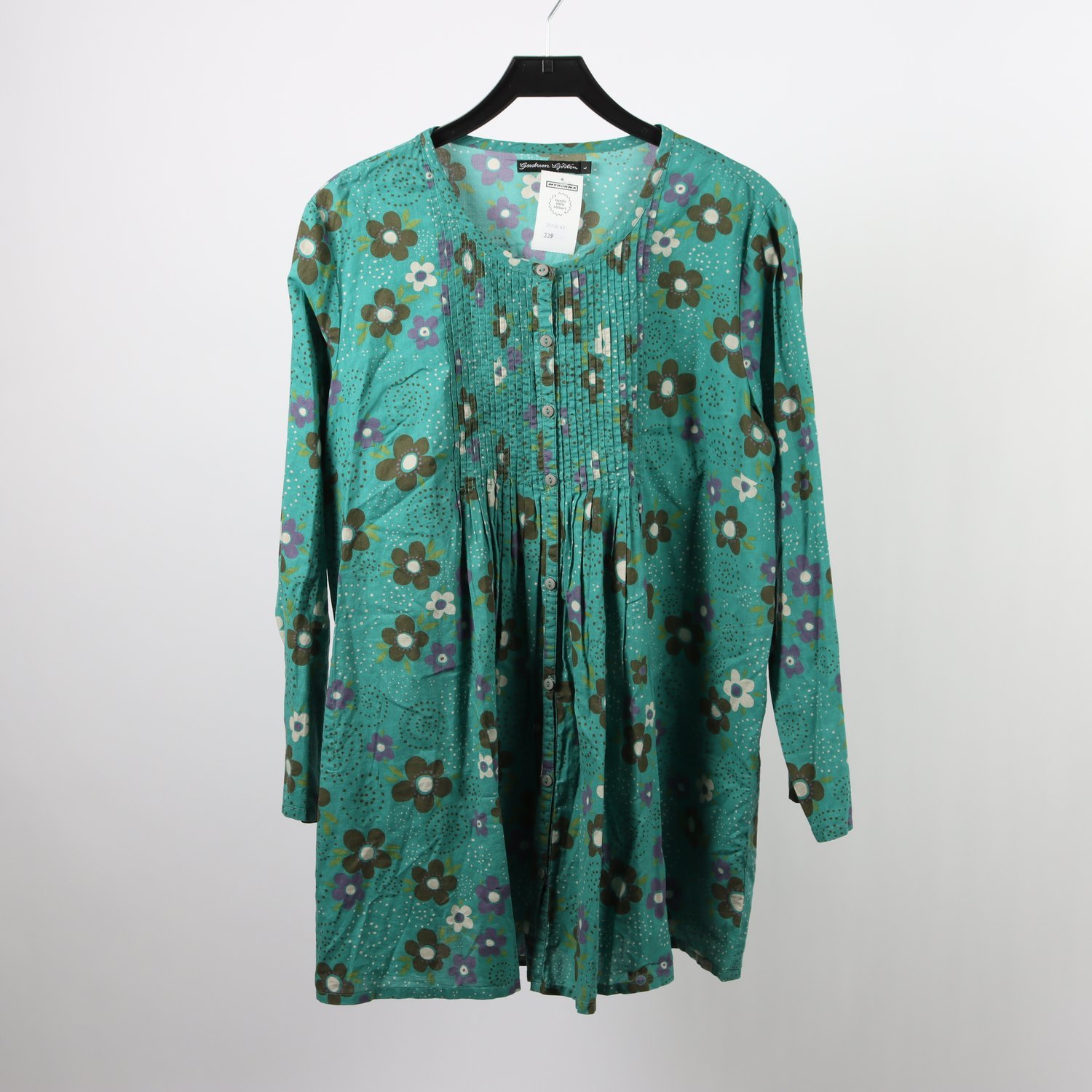 Blus, Gudrun Sjödén, turkos, blommig, stl. L