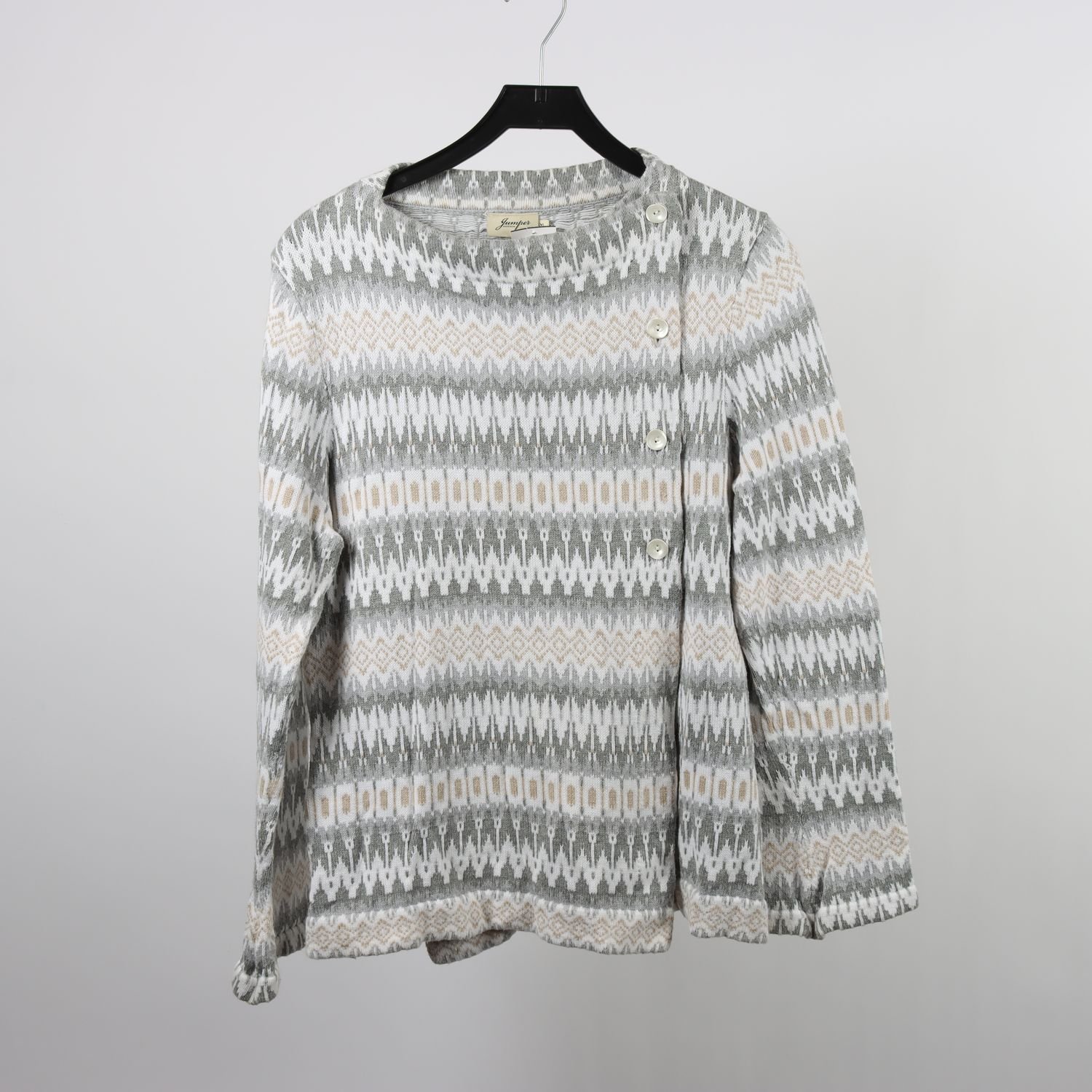 Stickad kofta, Jumper fabriken, grå & beige, mönstrad, stl. XL