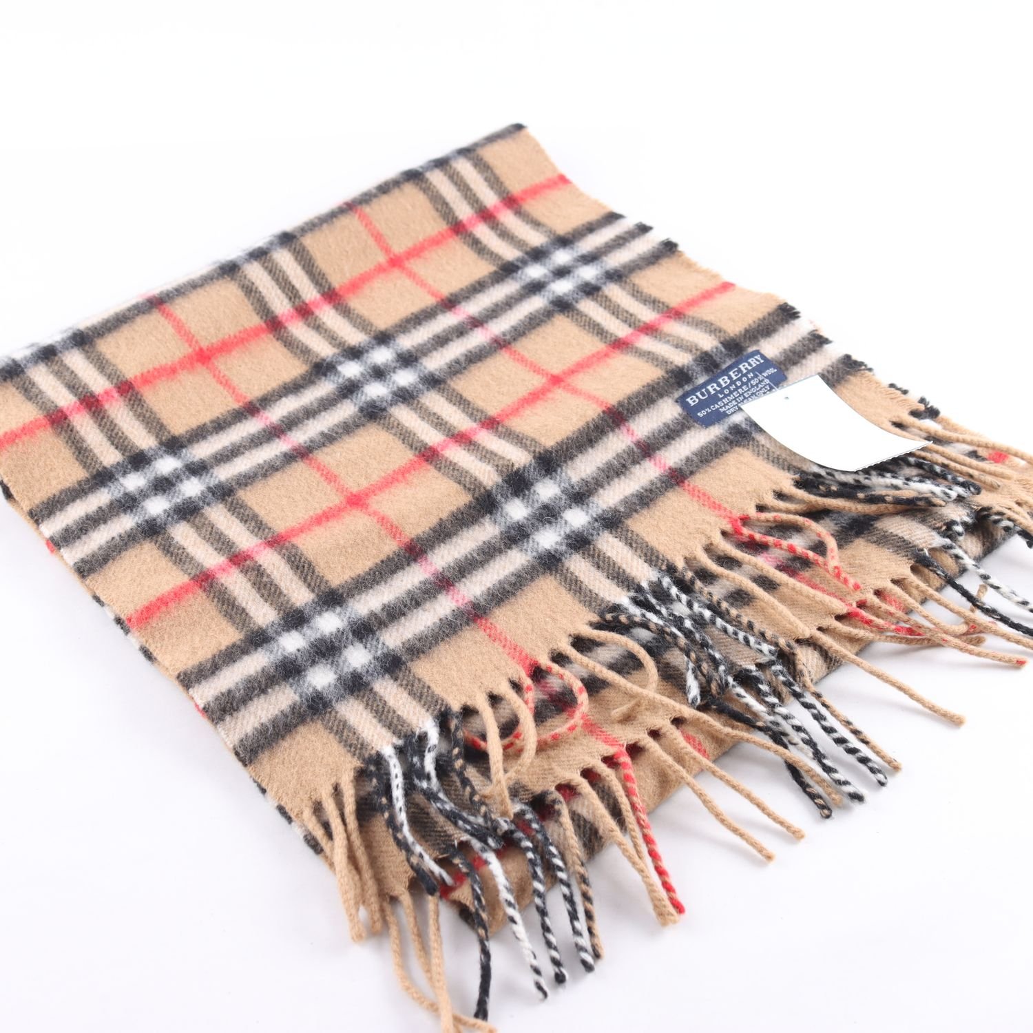 Stickad halsduk, Burberry, rutig, beige, 50% cashmere
