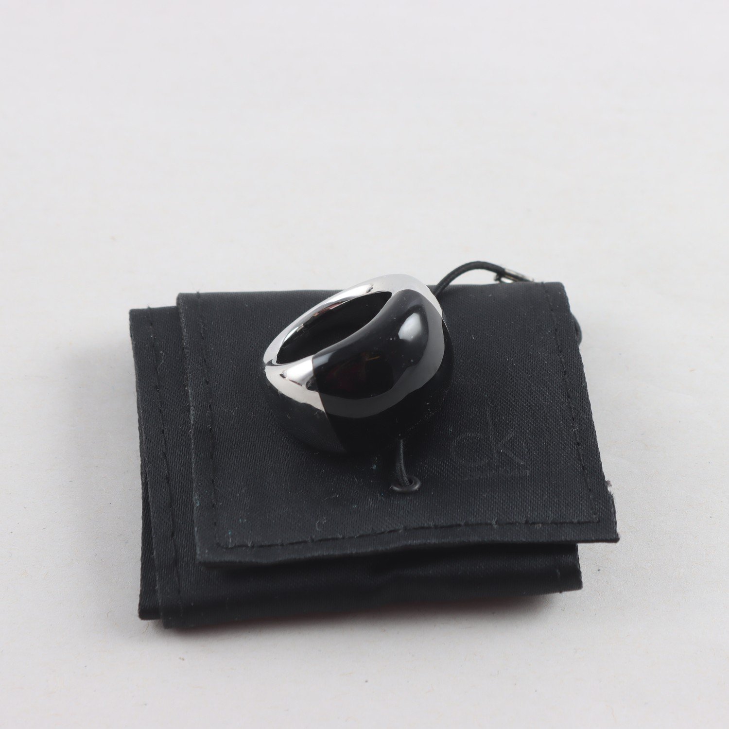 Ring, stål, svart sten, Calvin Klein