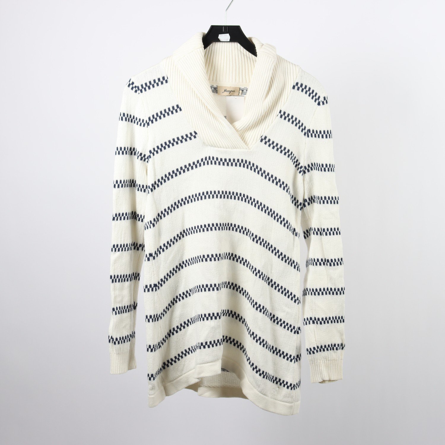 Stickad tröja, Jumper fabriken, vit/blå, mönstrad, 100% bomull, stl. L
