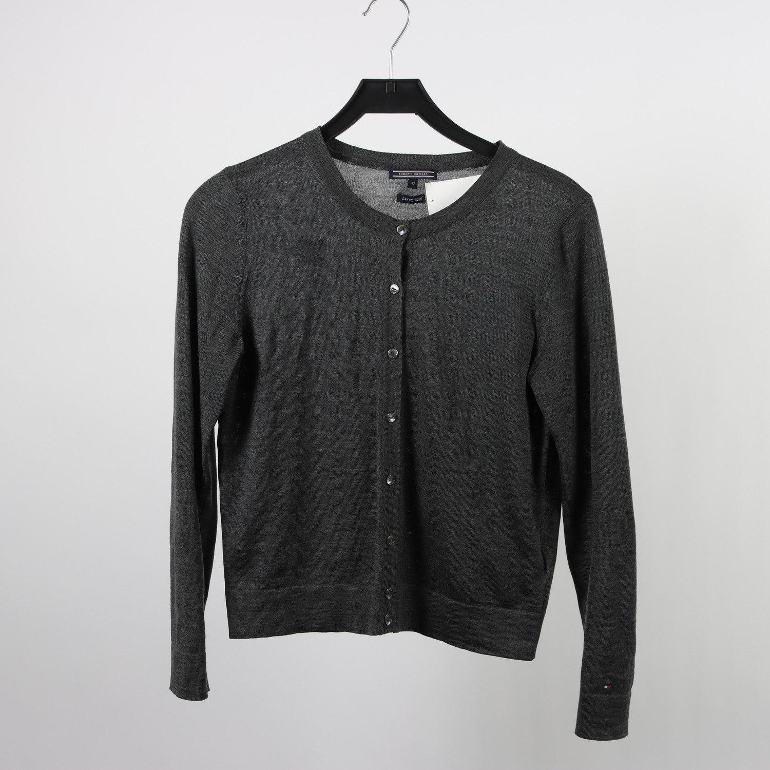 Stickad kofta, Tommy hilfiger, grå, ull, stl. XS