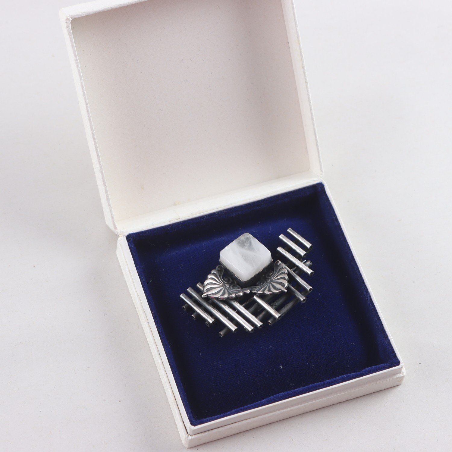 Brosch, silver 916, vit sten, Finland, vintage, brv: 18,9g