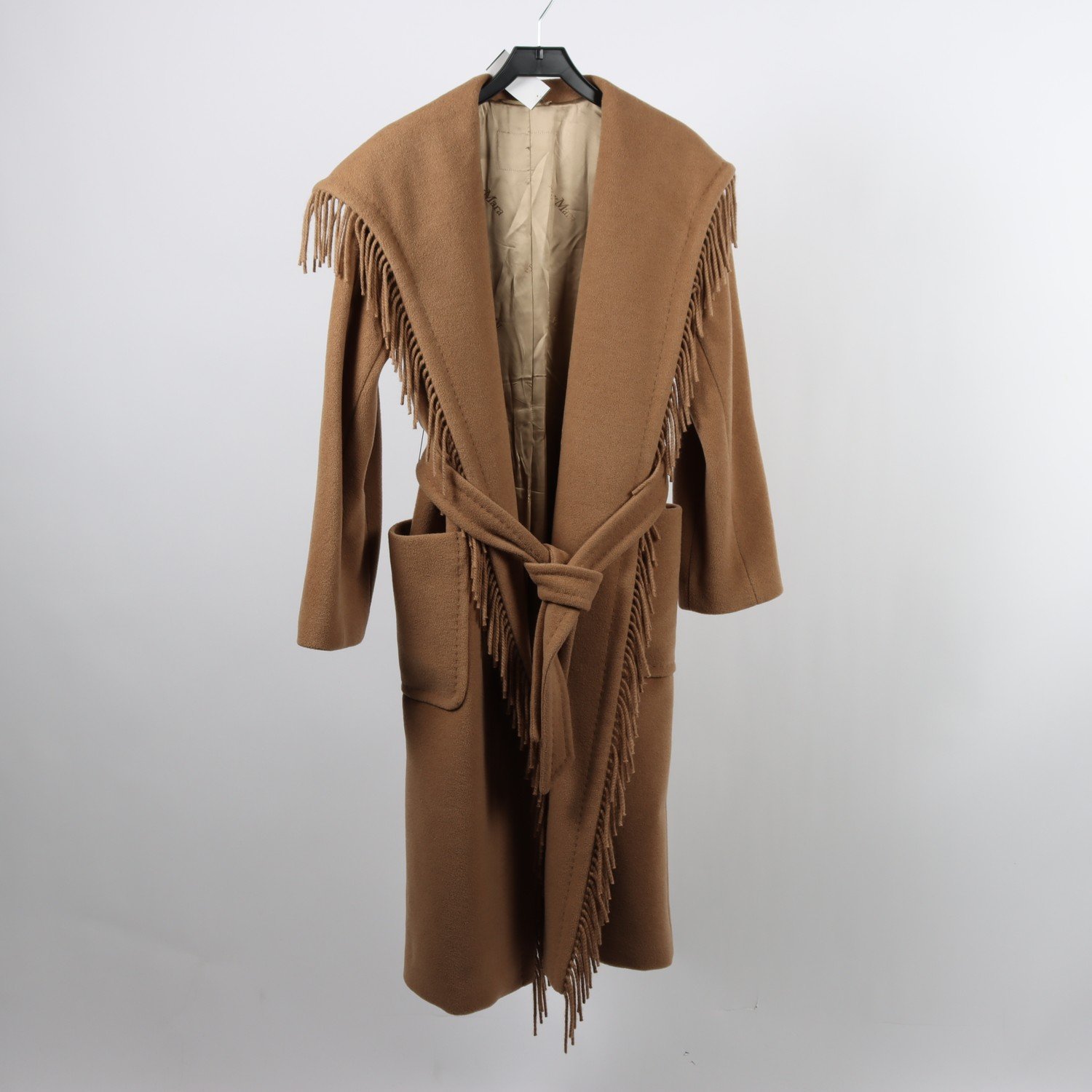 Kappa, MaxMara, beige, fransar, 100% kamel ull, stl. 38