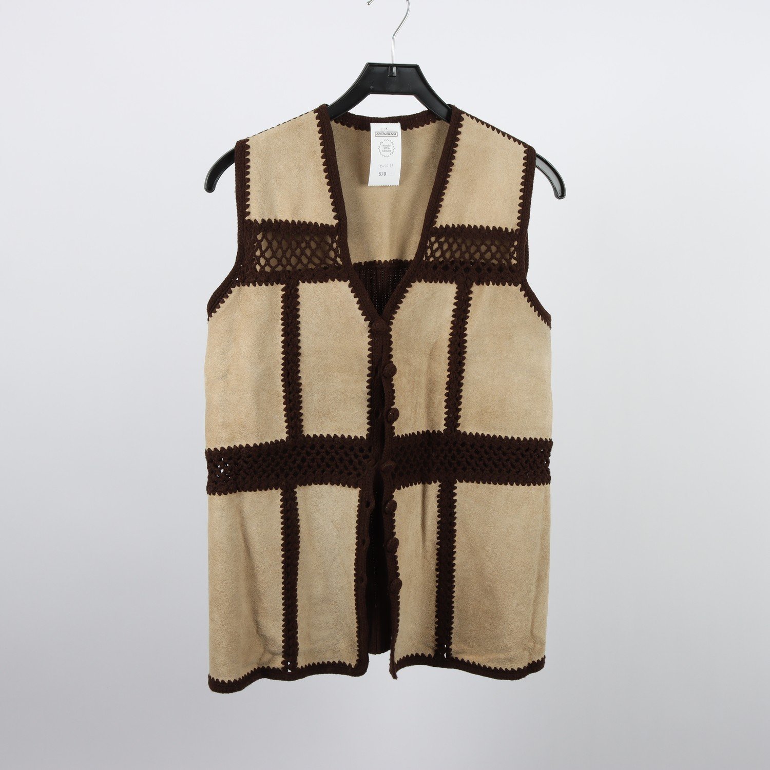 Väst, Okänd, beige, brun, mocka, retro, stl. ca. S/M