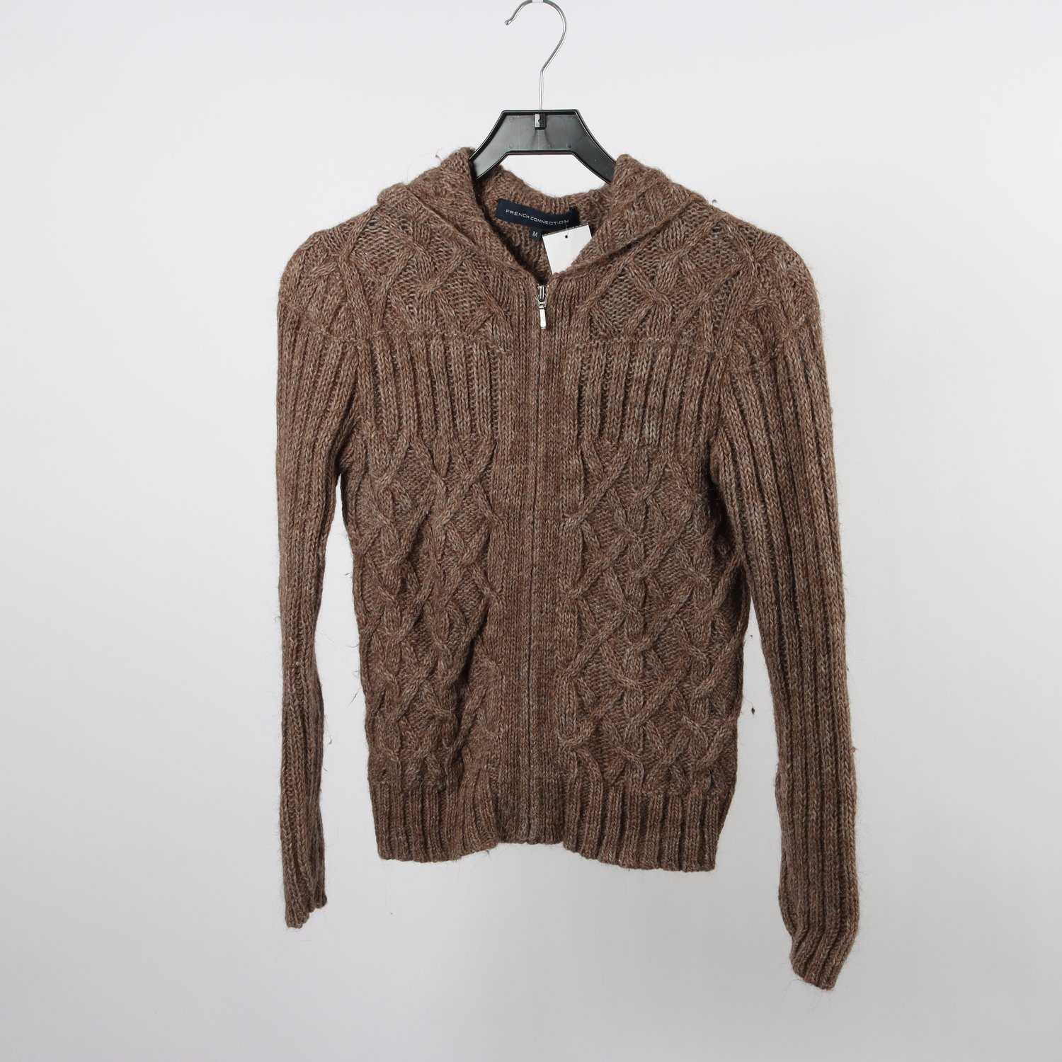 Stickad kofta, French Connection, brun, 60% alpaca, stl. M