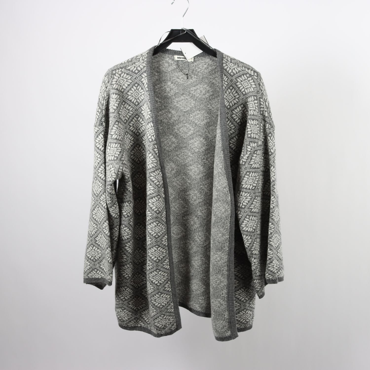 Stickad kofta, Indiska, grå, ullmix, mönstrad, stl. L/XL