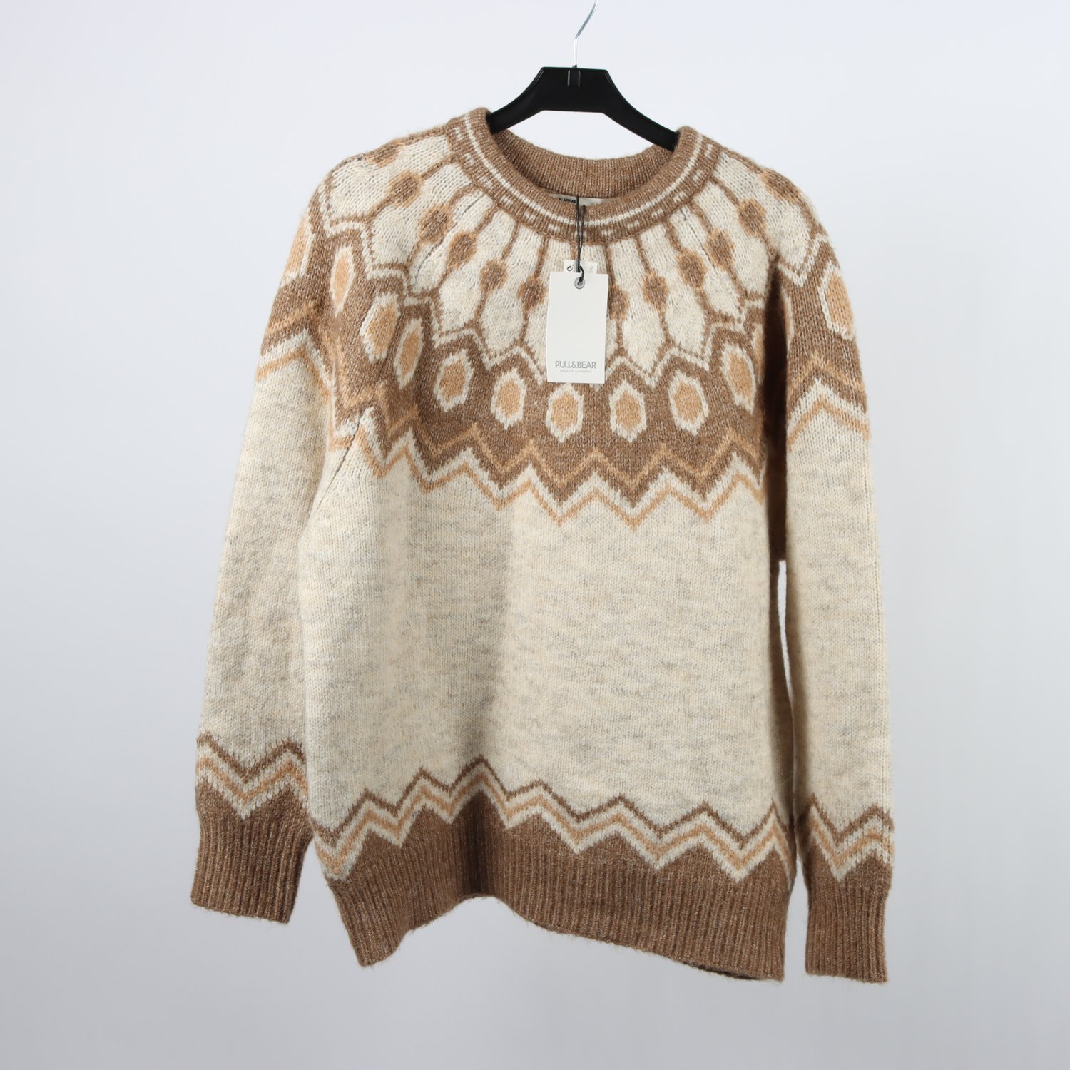 Stickad tröja, Pull & Bear, grå, brun, stl. S