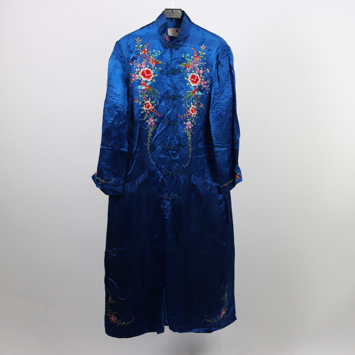 Qipao kappa, Plain blossoms, blå, handrbroderi, stl. 42