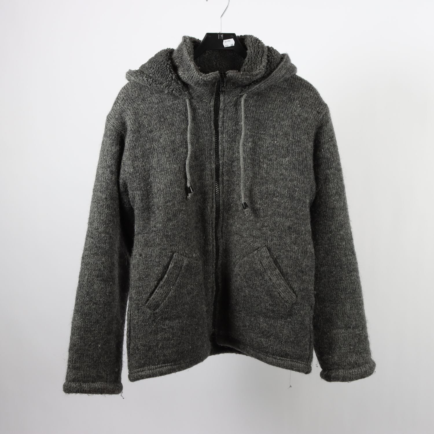 Stickad jacka, Himalayan Wool, grå, fodrat, stl. M
