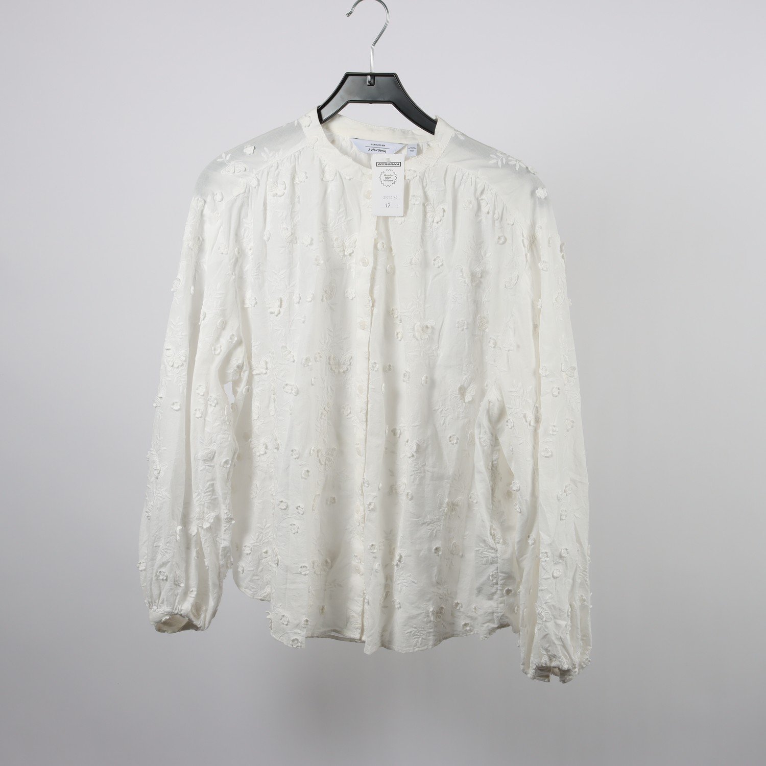 Blus, &Other Stories, vit, 3D blommor, fjärilar, stl. 44