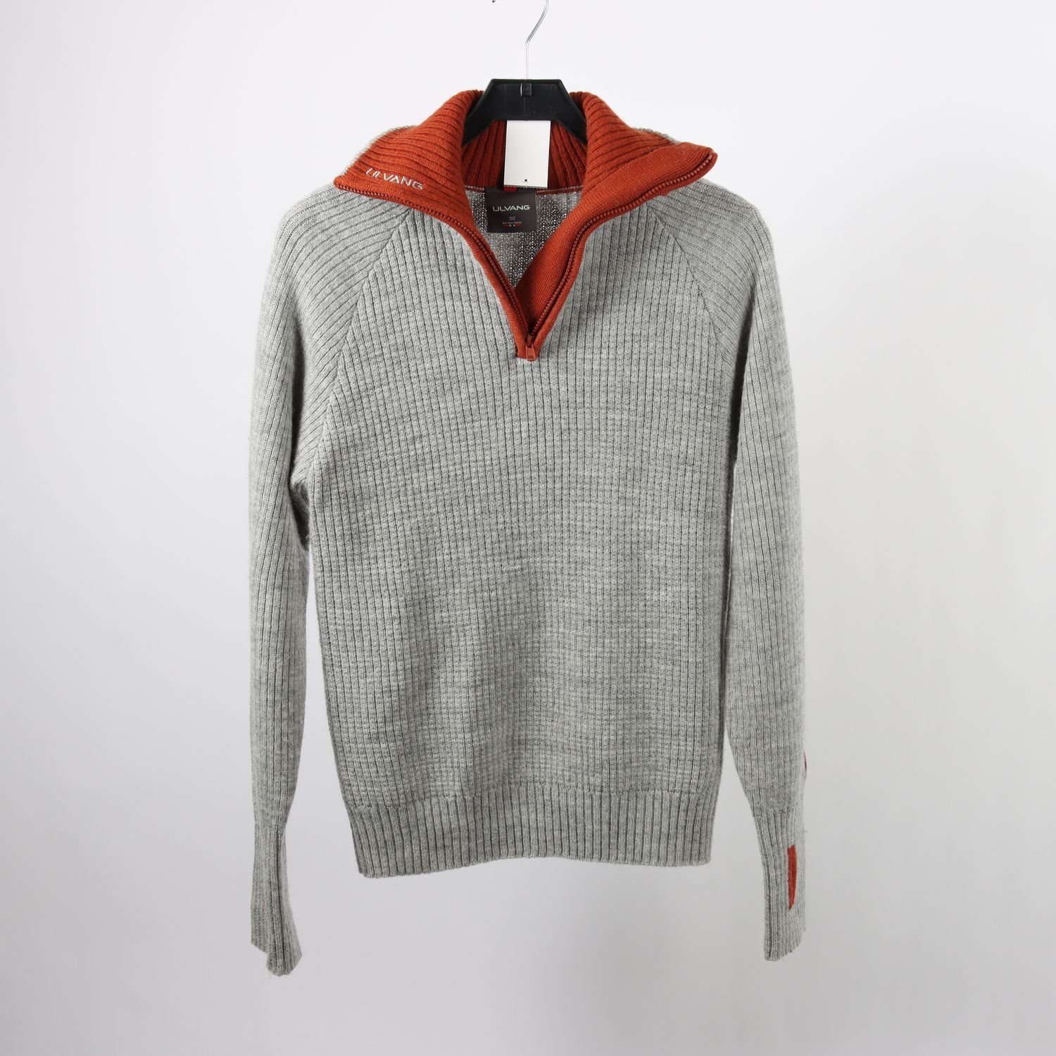 Stickad tröja, Ulvang, grå/orange, 100% ull, stl. S (unisex)