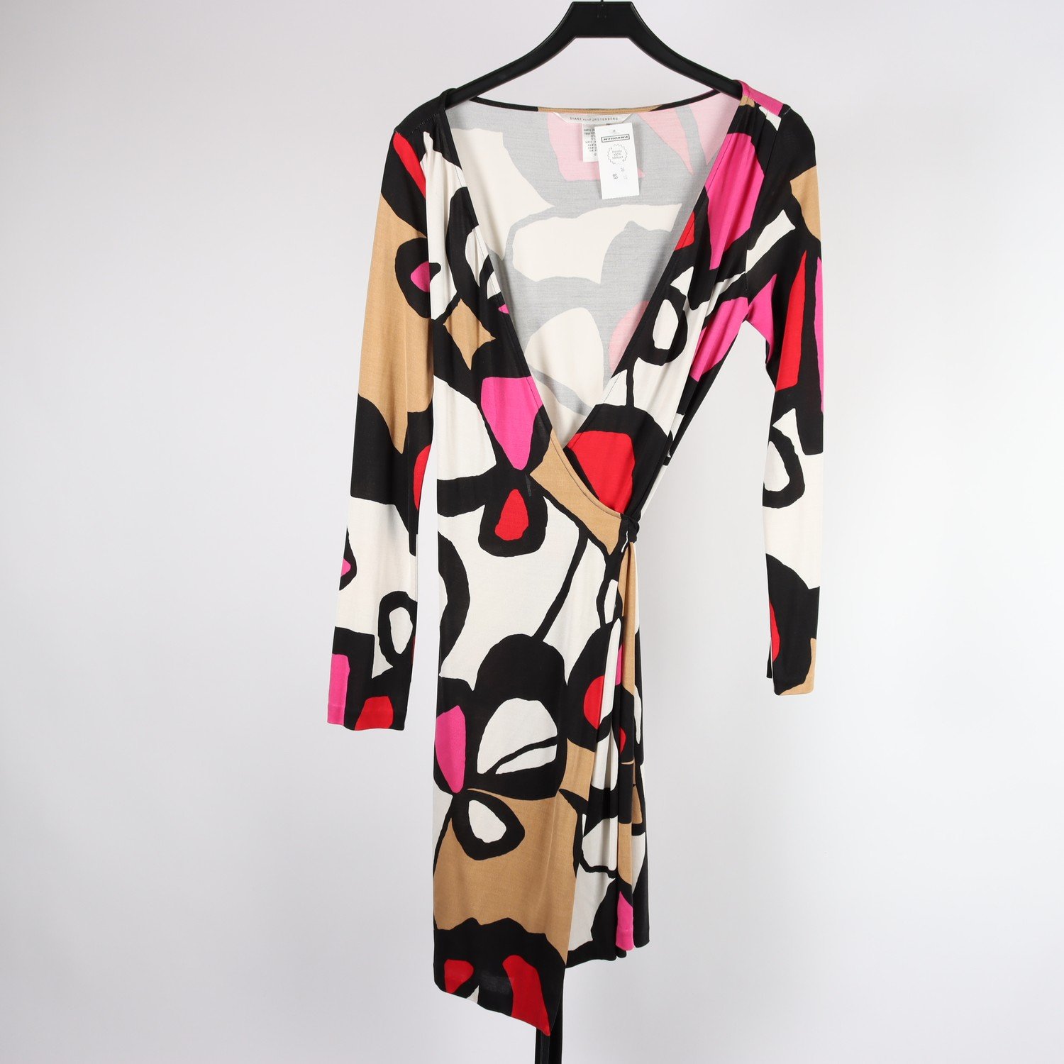 Klänning, Diane von Furstenberg, rosa, svart, silke, stl. 12
