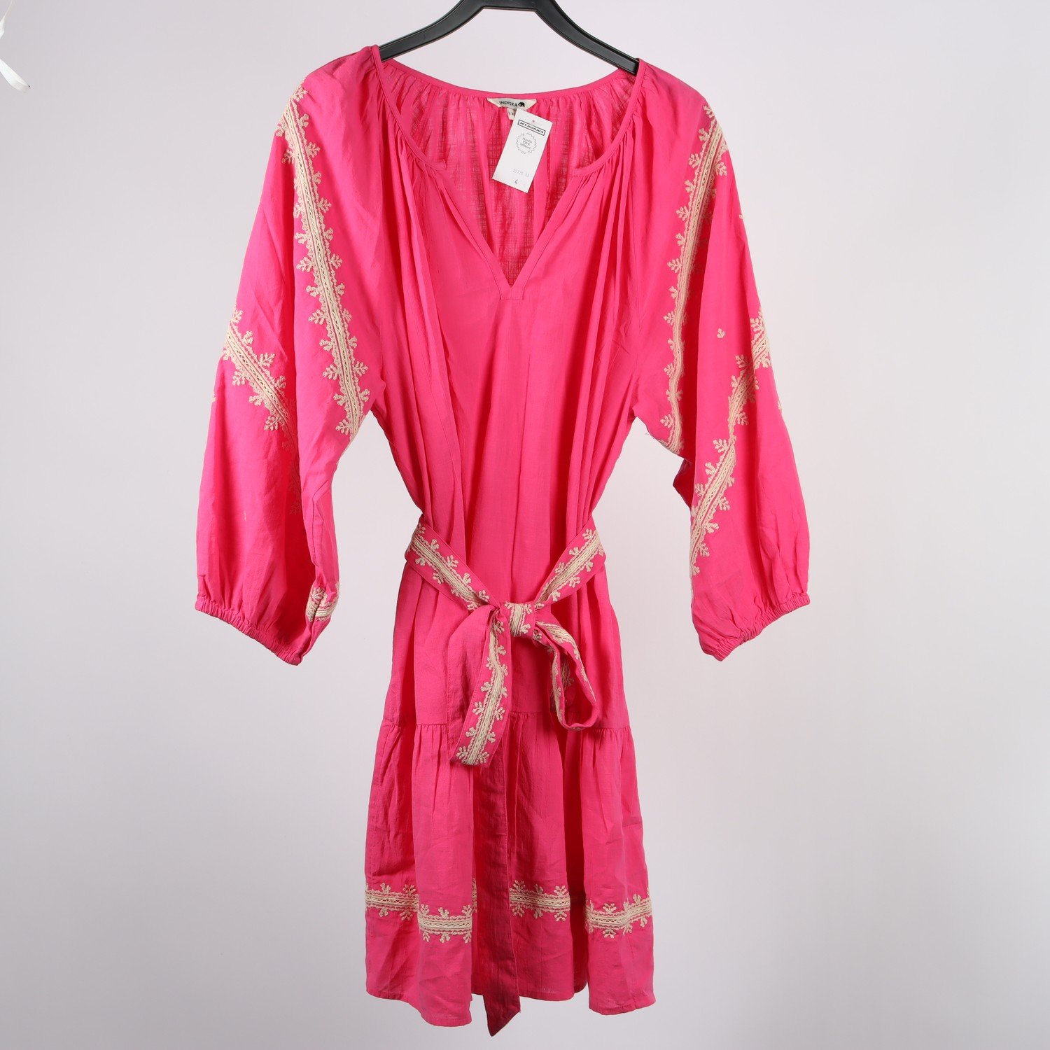 Klänning, Indiska, rosa, broderi, stl. XL