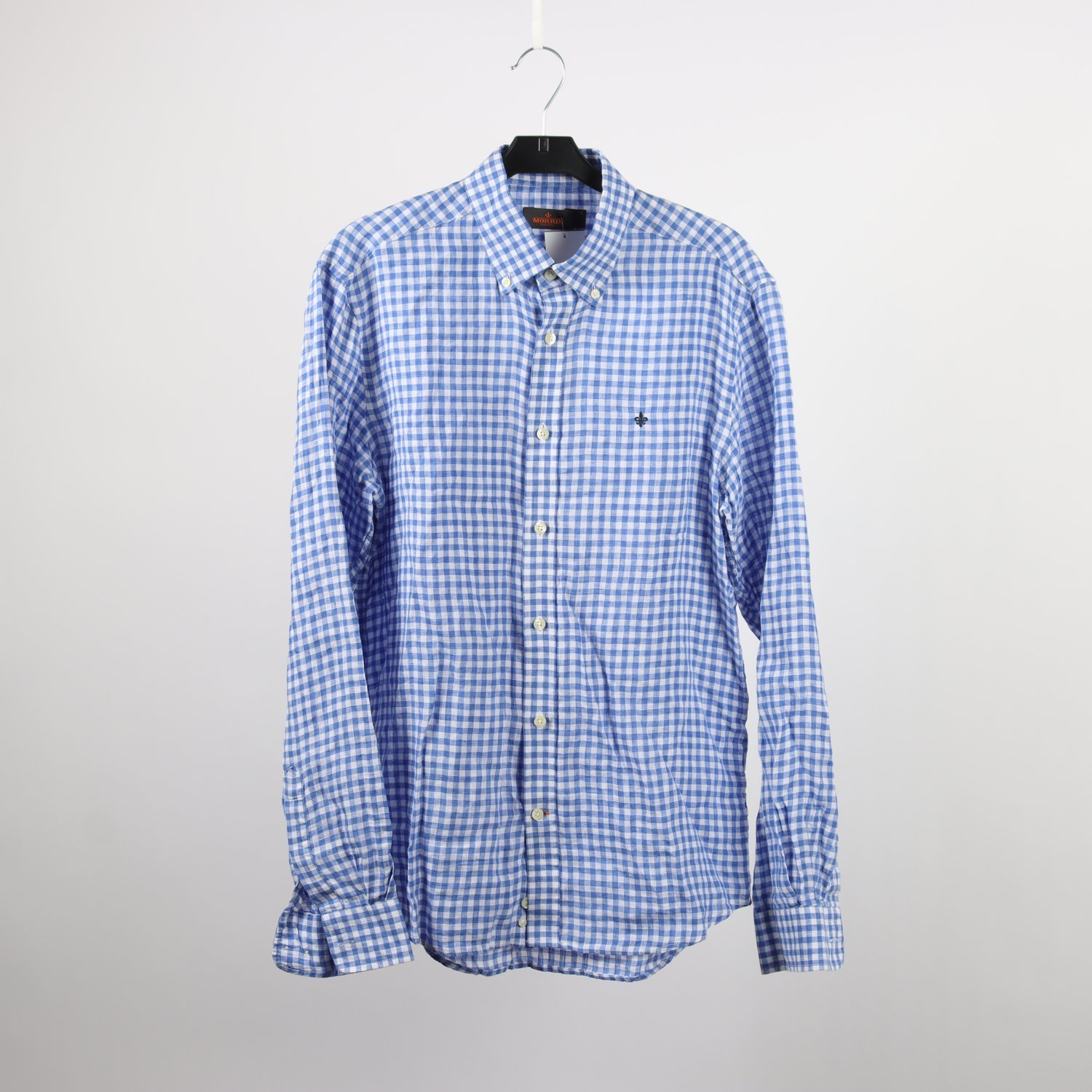 Skjorta, Morris, blå, gingham, 100% linne, stl. M