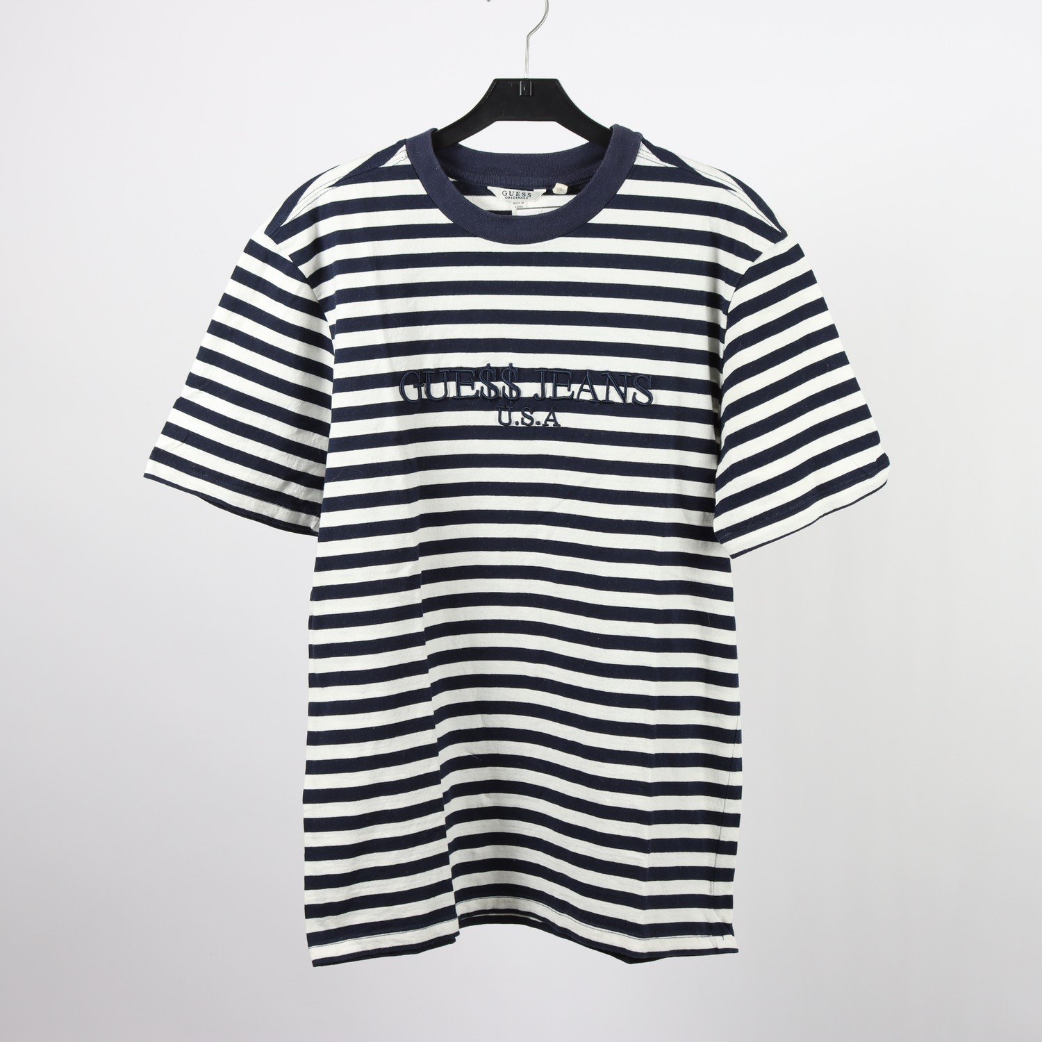 T-shirt, Guess, blå/vit, randig, stl. XS
