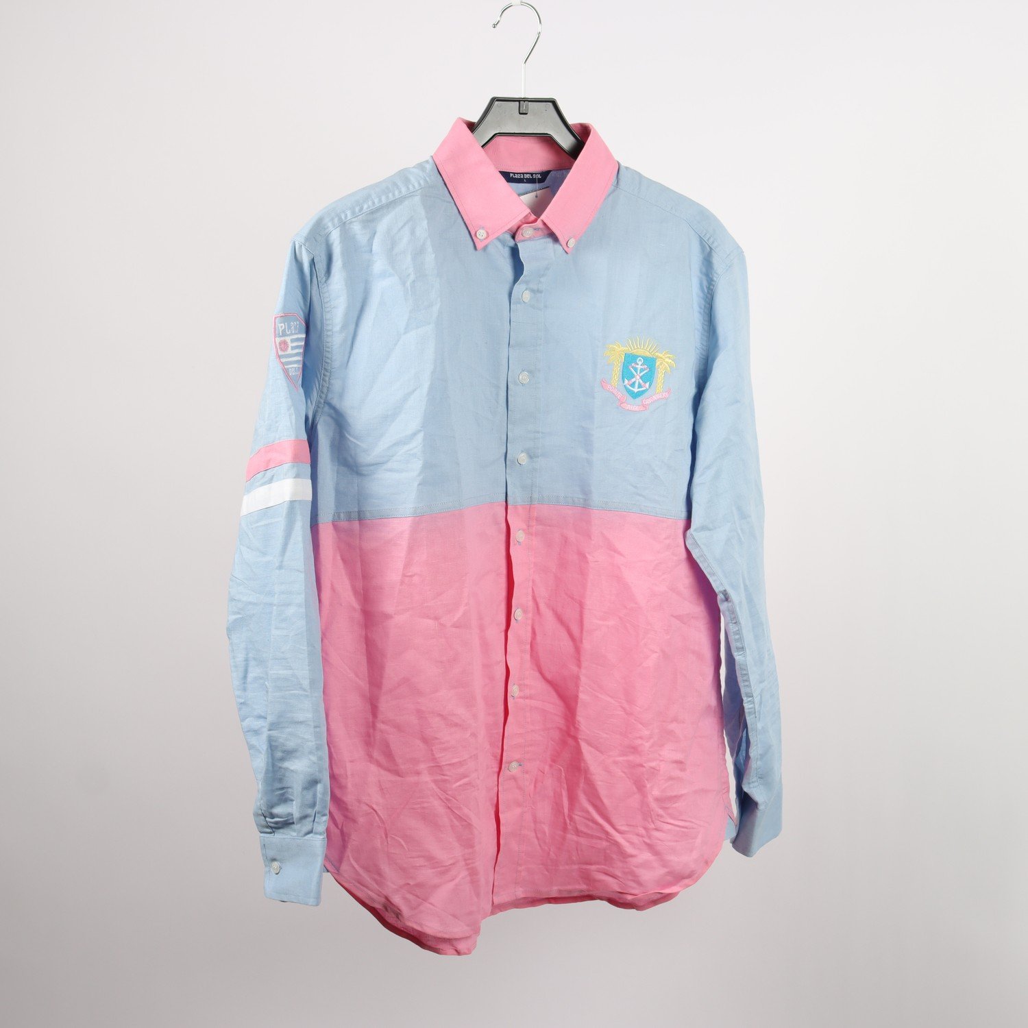 Skjorta, Plaza del sol, blå/rosa, 60% linne, stl. L