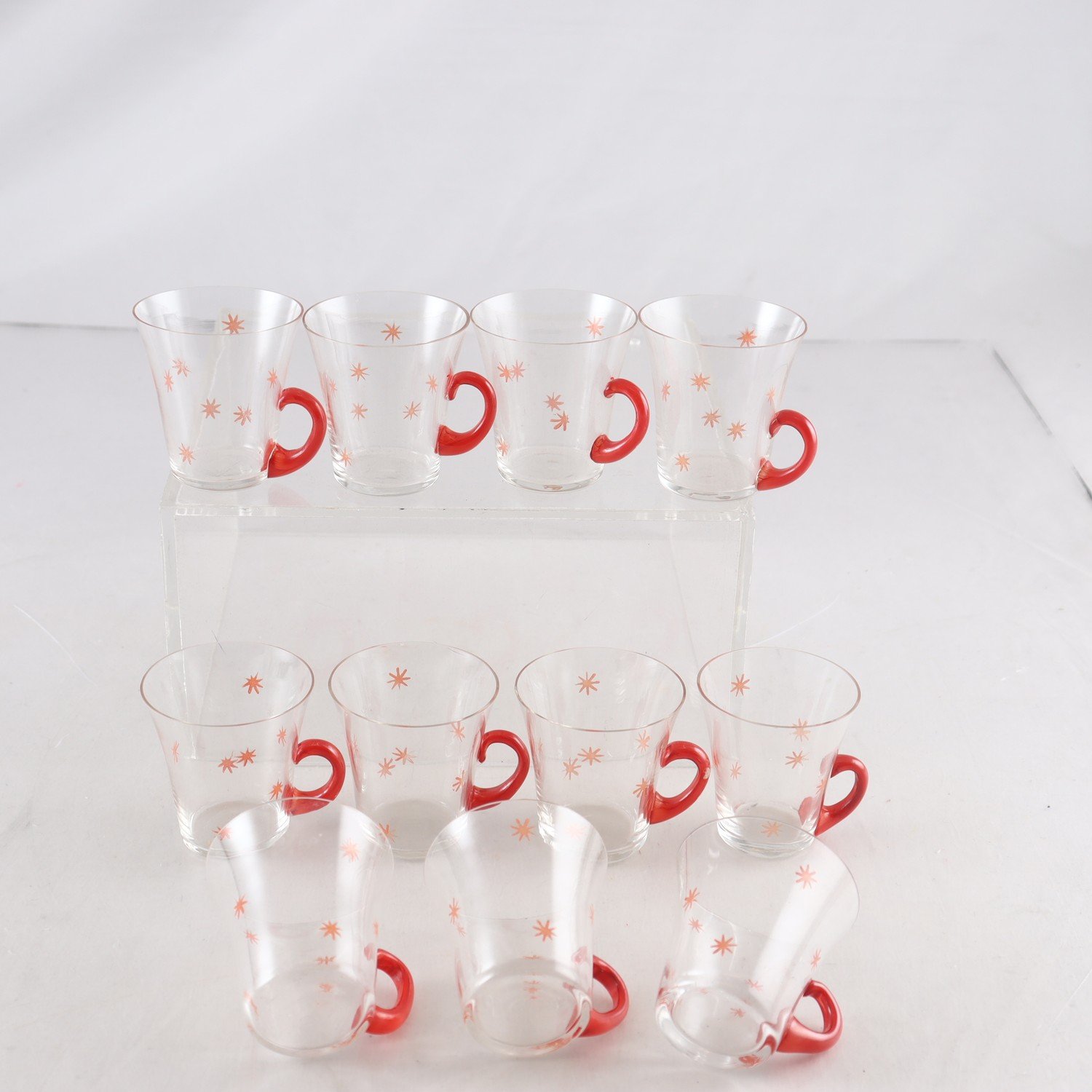 Glöggkoppar, handmålat glas, 11 st. Samfraktas ej.