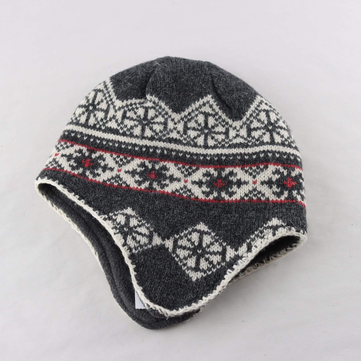 Stickad mössa, Okänd, grå, vit, ullmix, fleecefoder