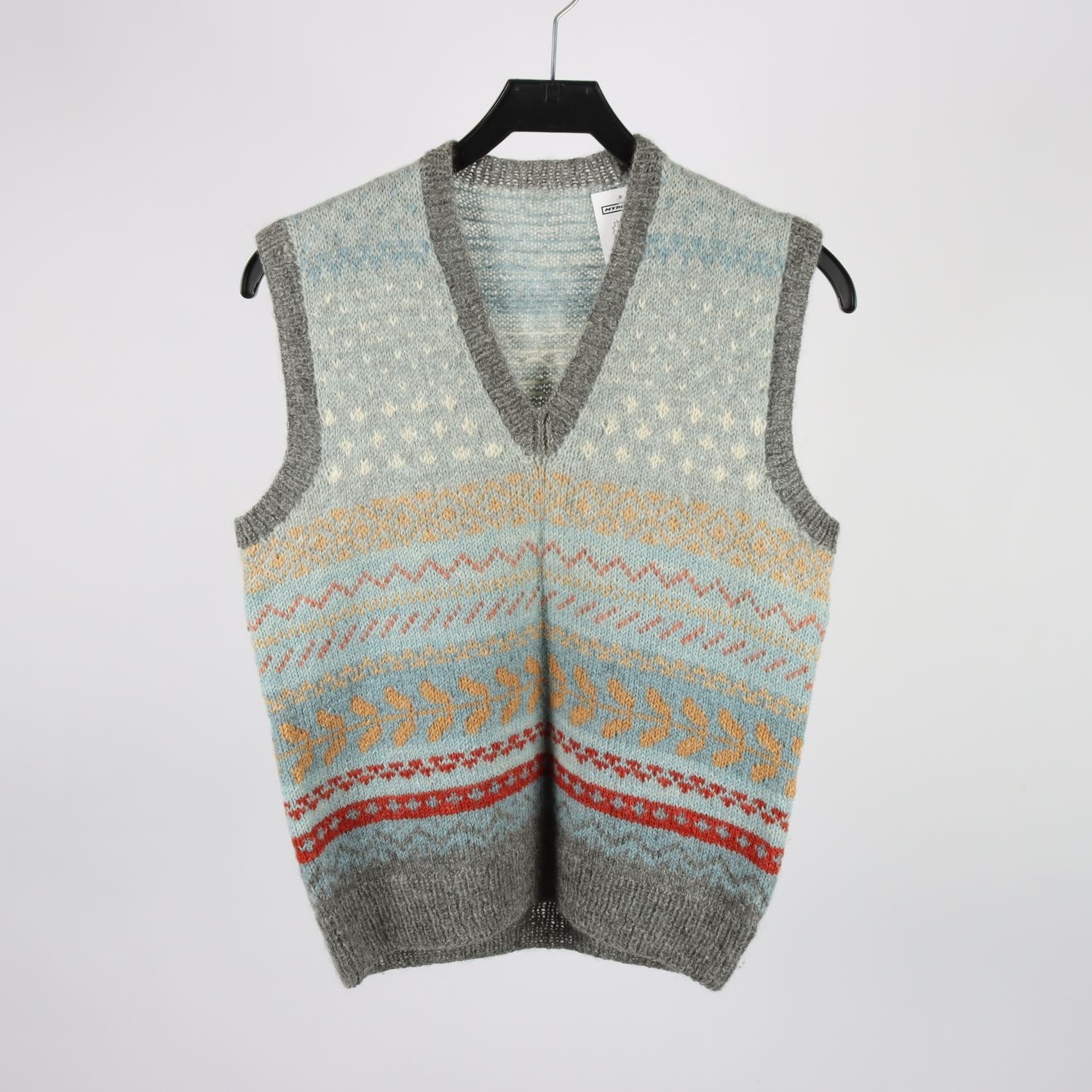 Stickad väst, Okänd, grå, blå, ull, stl. ca. S