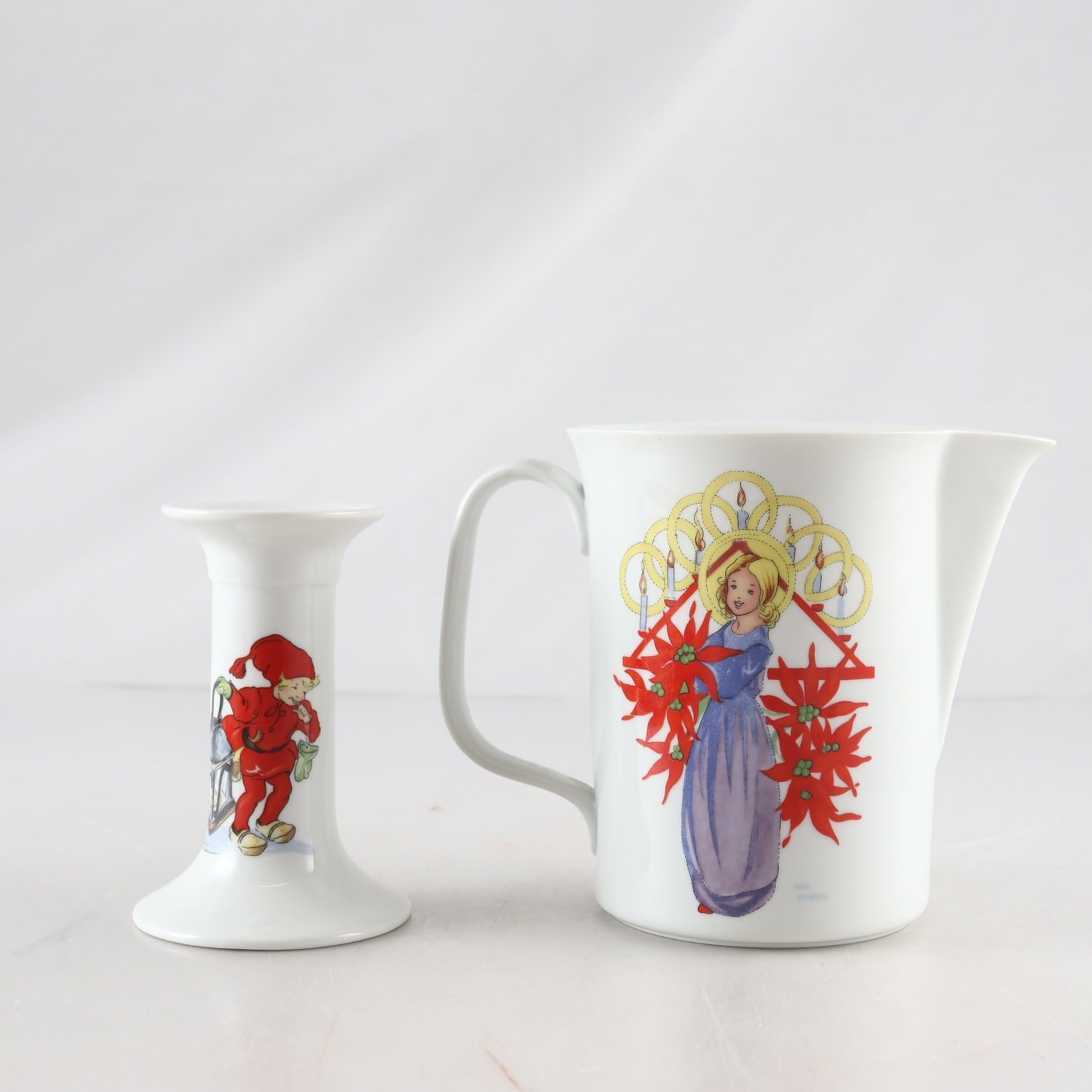 Kanna & Ljusstake, Rörstrand, ’Tomtejul” Anna Stenberg.