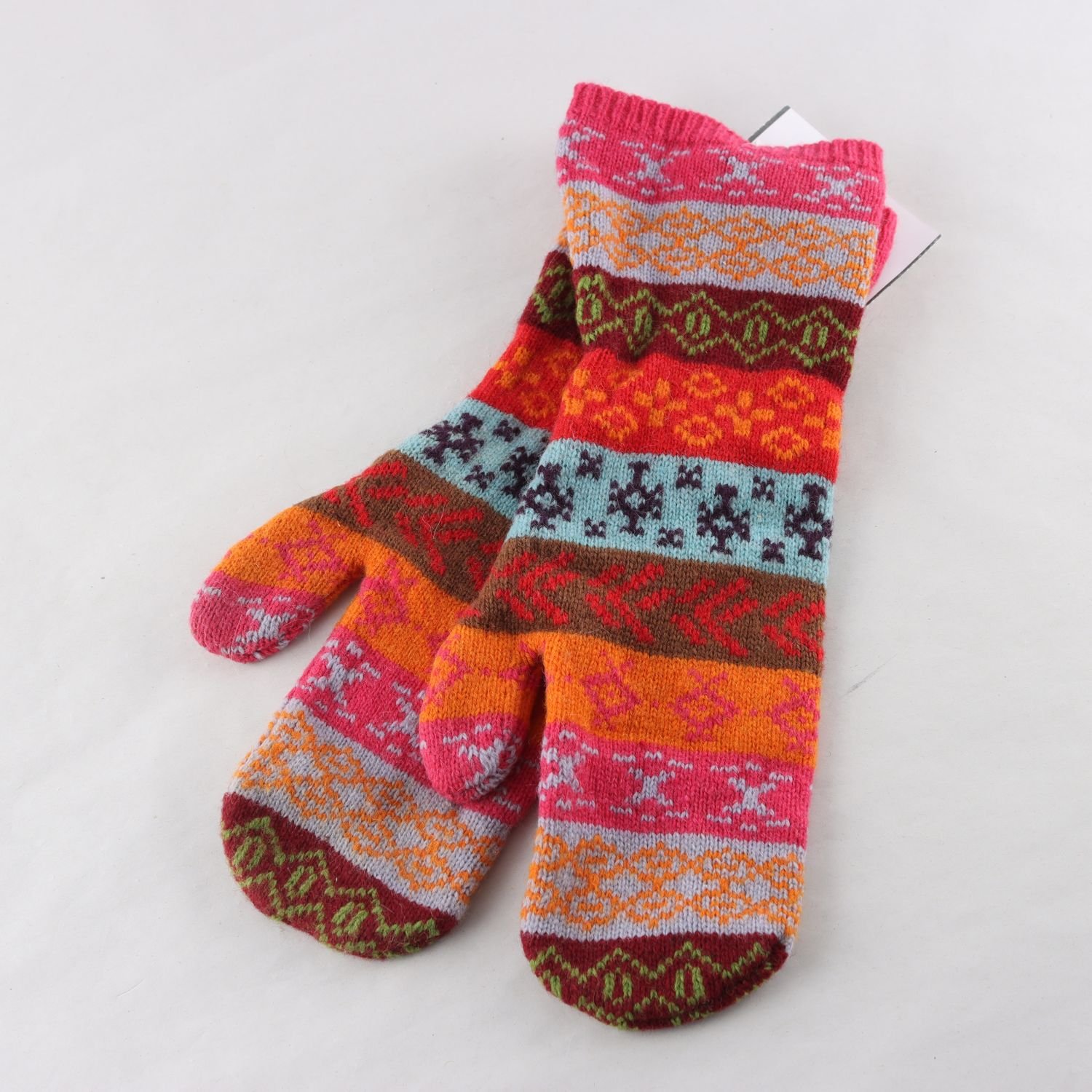 Stickade vantar, H&M, orange, rosa, 80% lammull