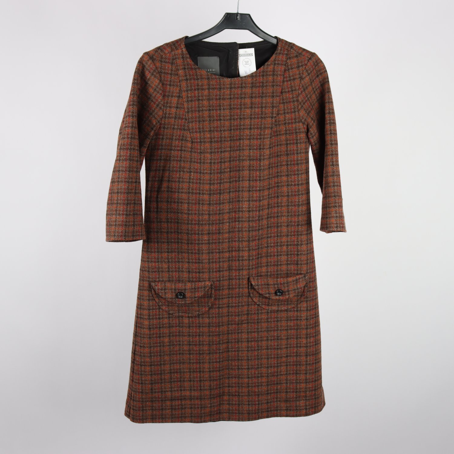 Klänning, bric a brac, rutig, brun, 75% ull, stl. XS