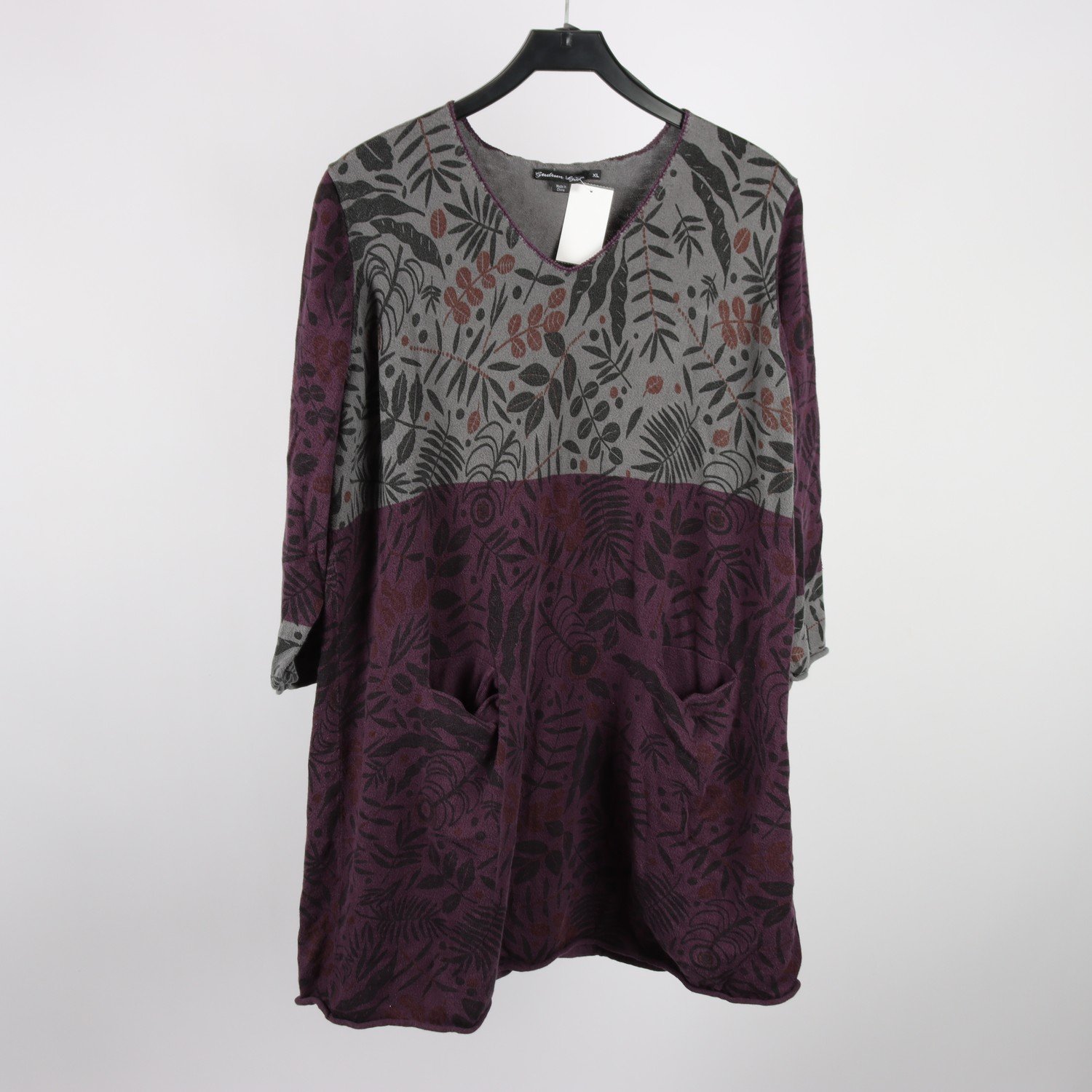 Stickad klänning, Gudrun Sjödén, grå, lila, 50% lin, stl. XL