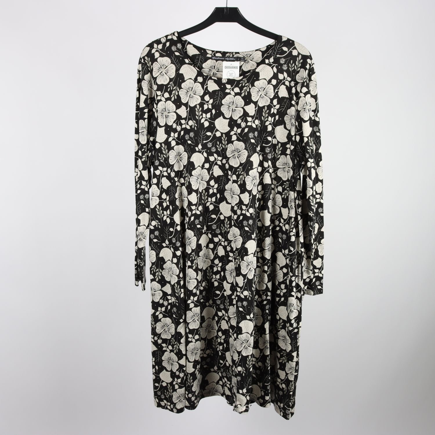 Klänning, Gudrun Sjödén, blommig, vit, svart, stl. L