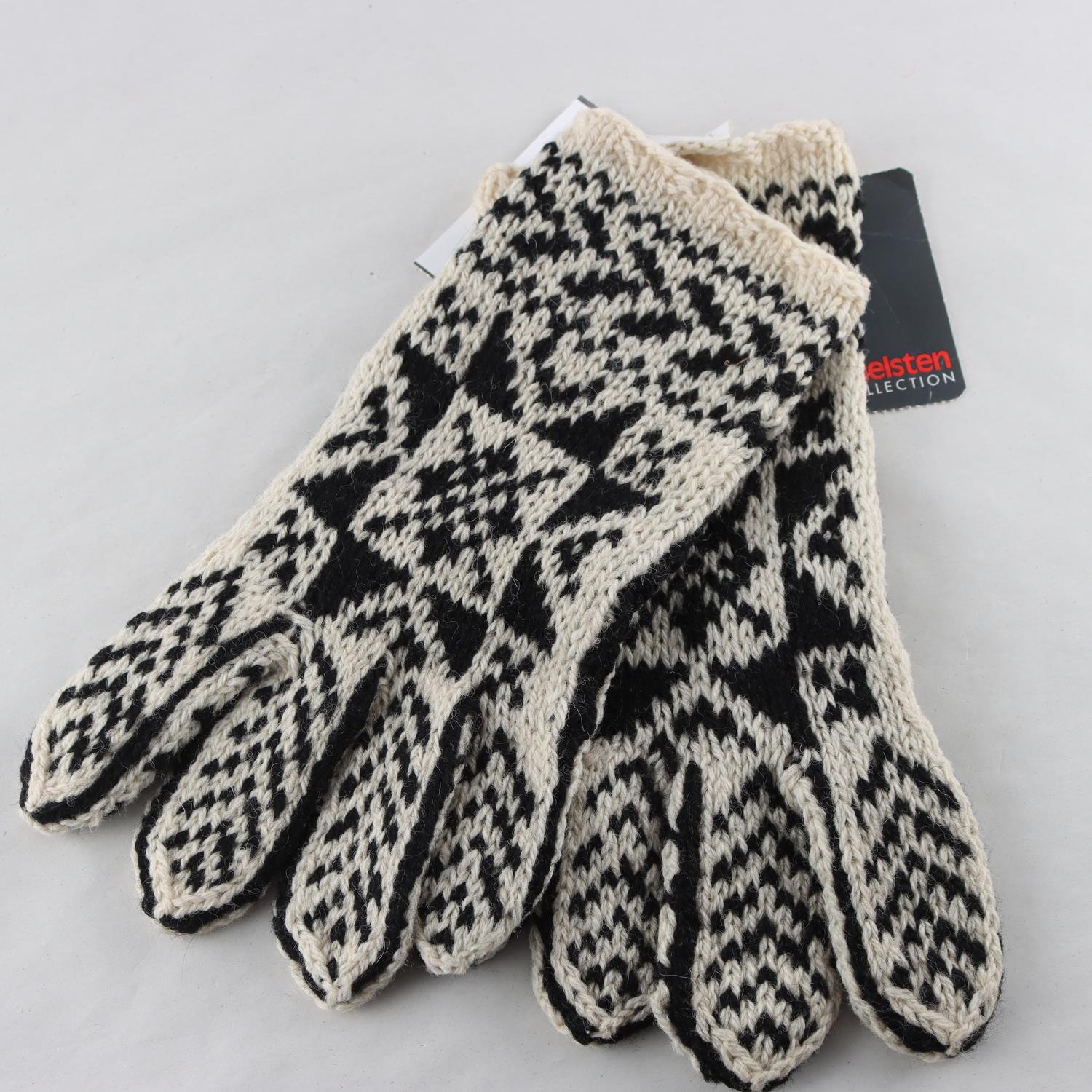 Stickade vantar, Adelsten, svart, beige, 100% ull