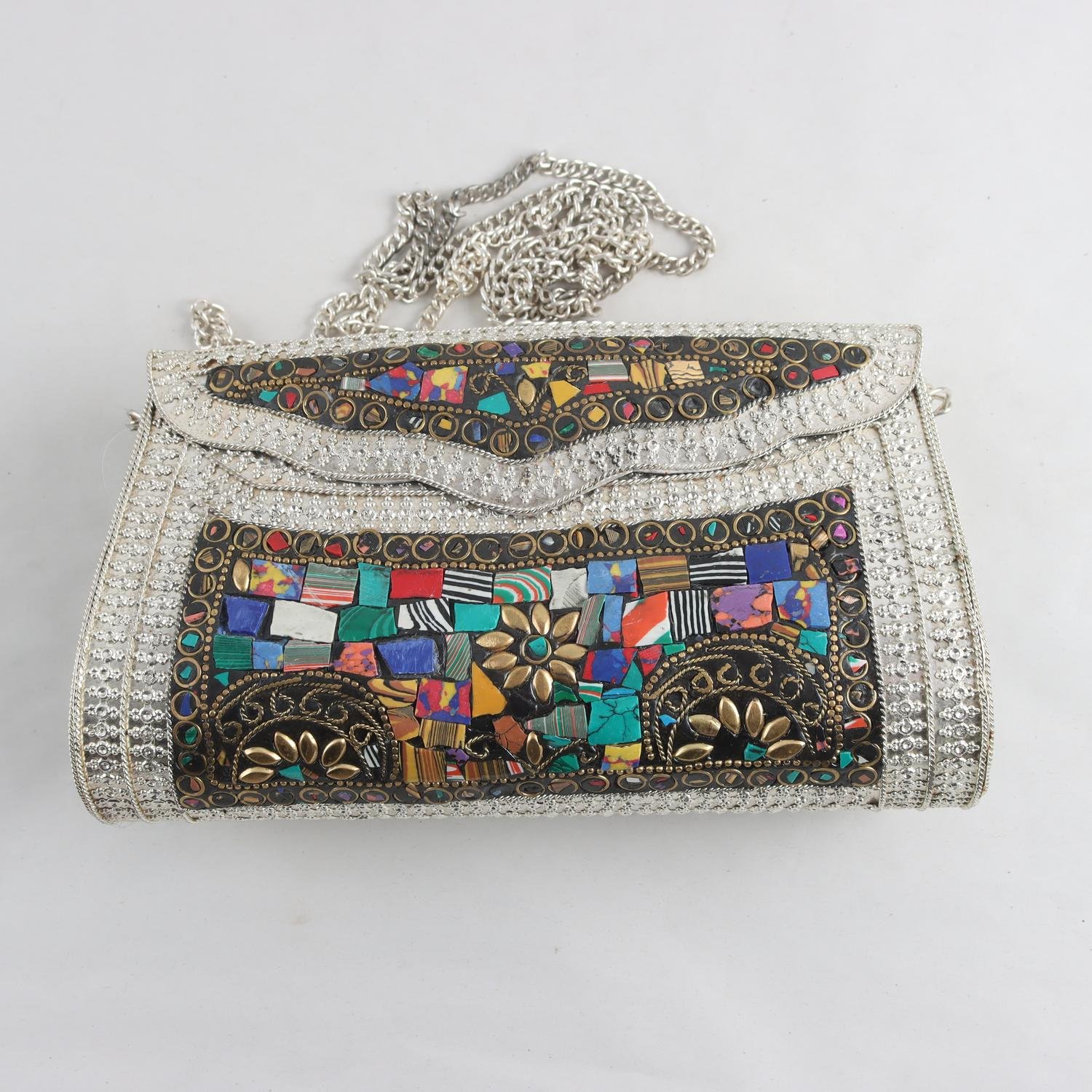 Mosaik handväska, vintage, mönstrad, metall