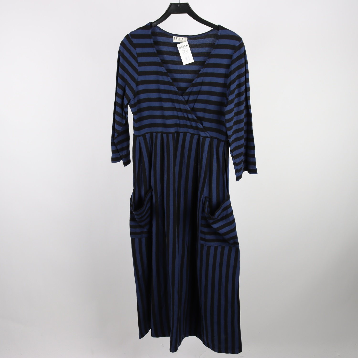 Stickad klänning, Uno, randig, blå, svart, stl. one size