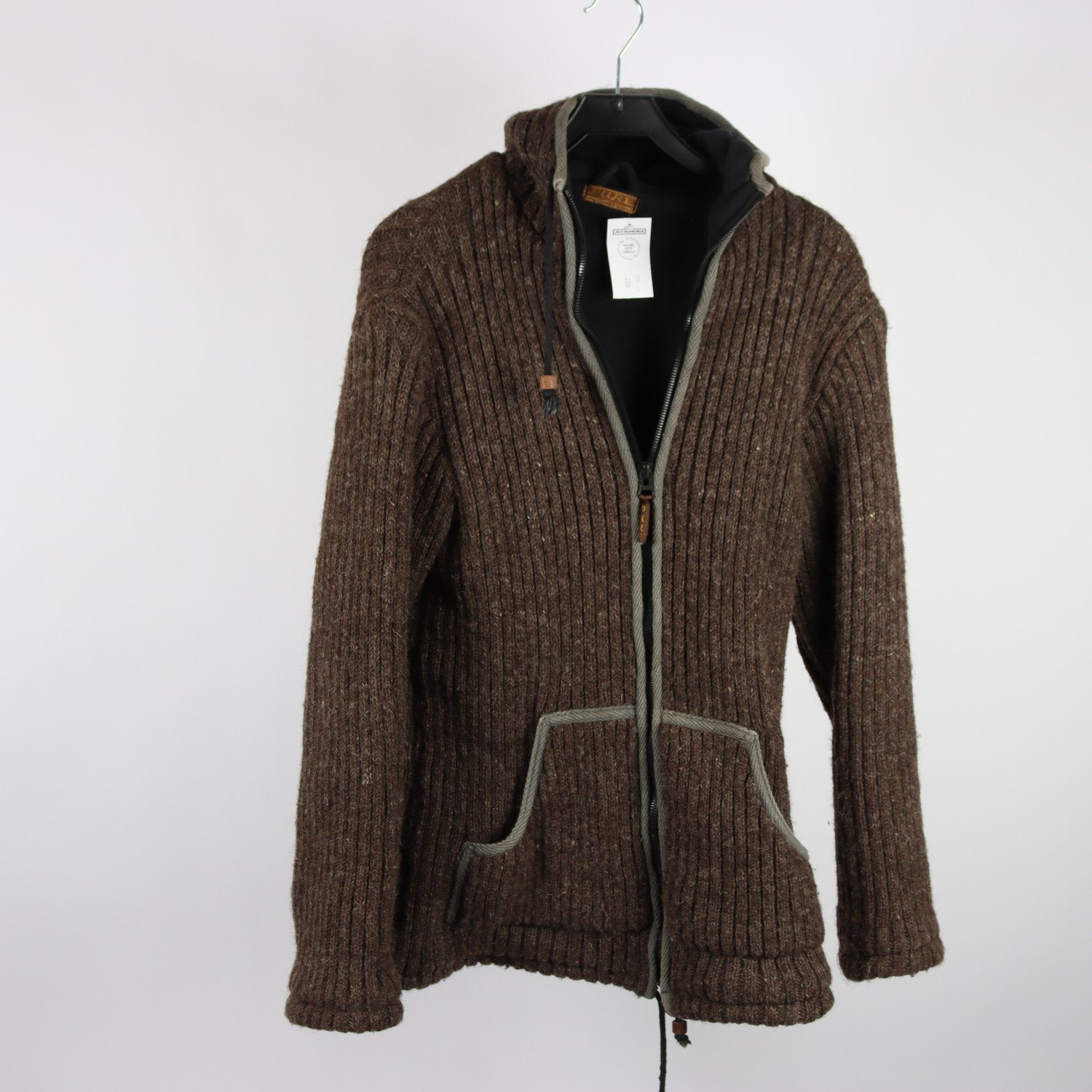 Stickad jacka, Pure, brun, 100% ull, st. XXL