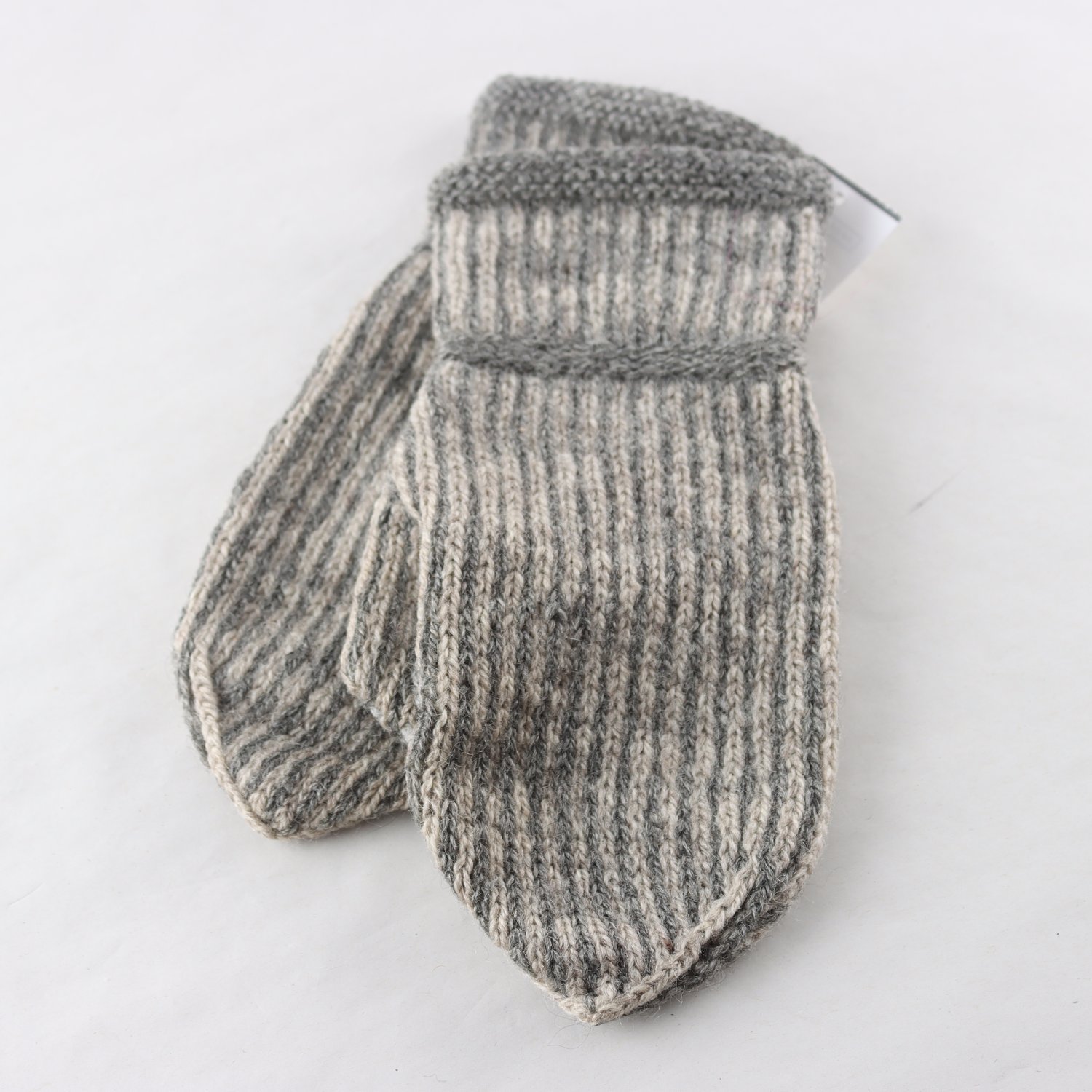 Stickade ullvantar, Okänd, randig, offwhite, grå, 100% ull