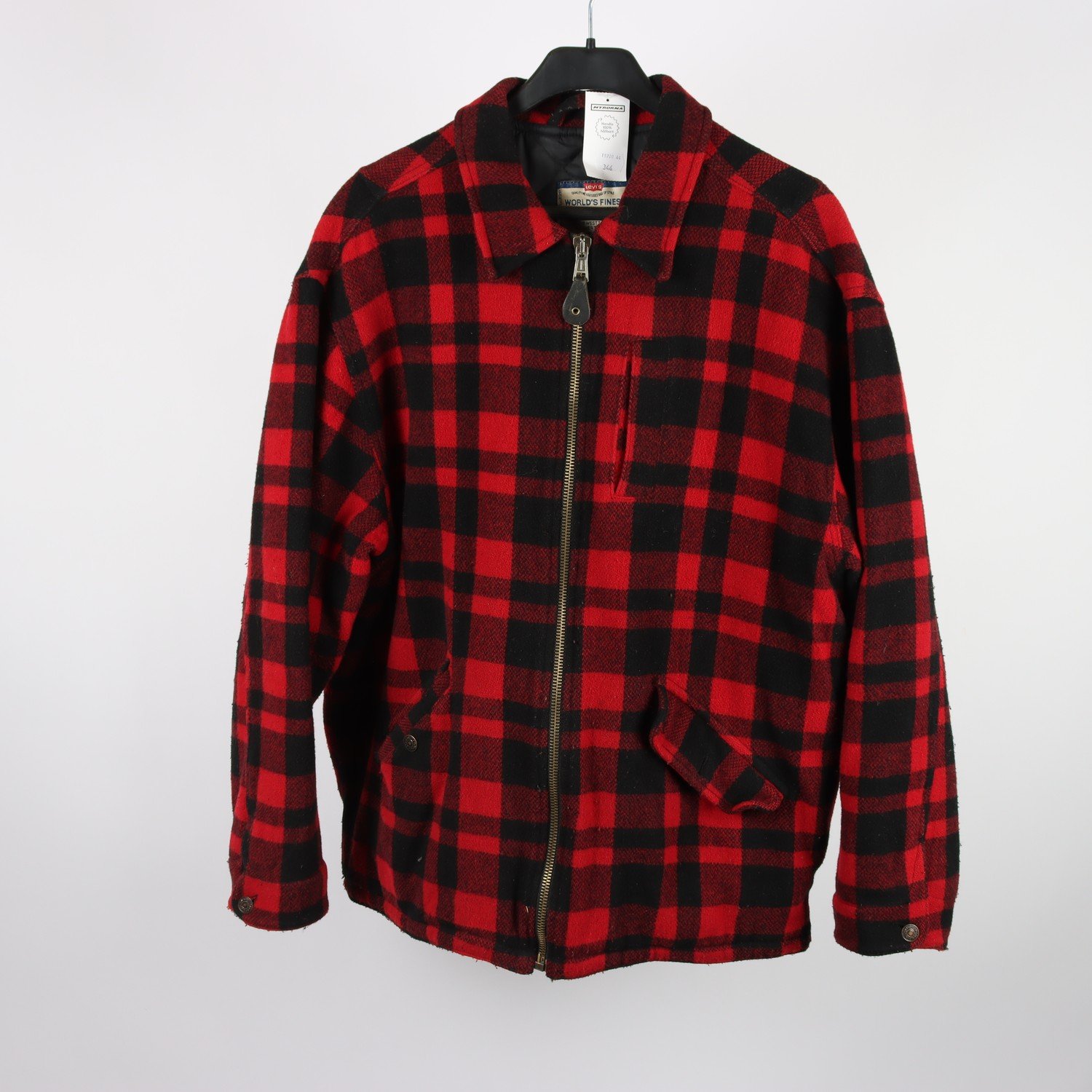Jacka, Levi`s, röd, svart, rutig, 75% ull, stl. M