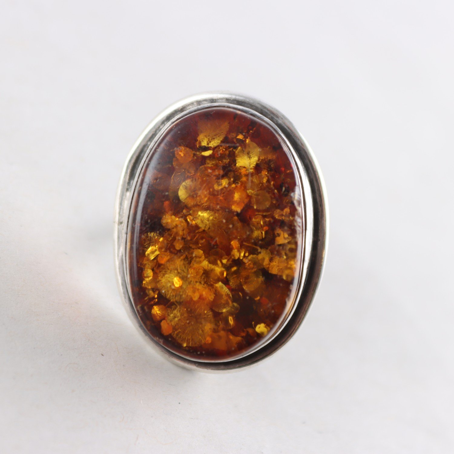 Ring, silver, bärnsten, vintage, brv: 10,8g