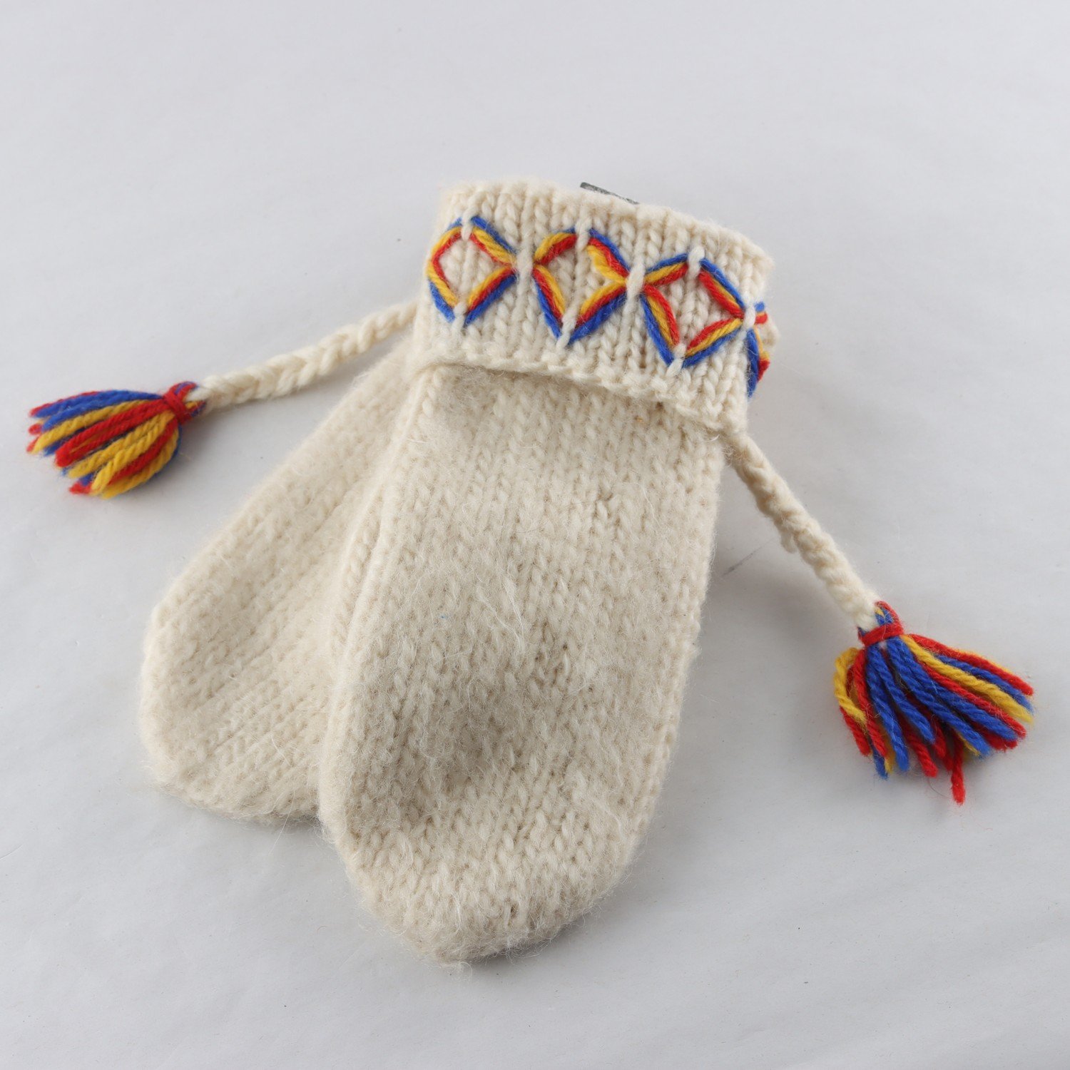 Stickade Lovikkavantar, Okänd, offwhite, blå, röd, gul, ull