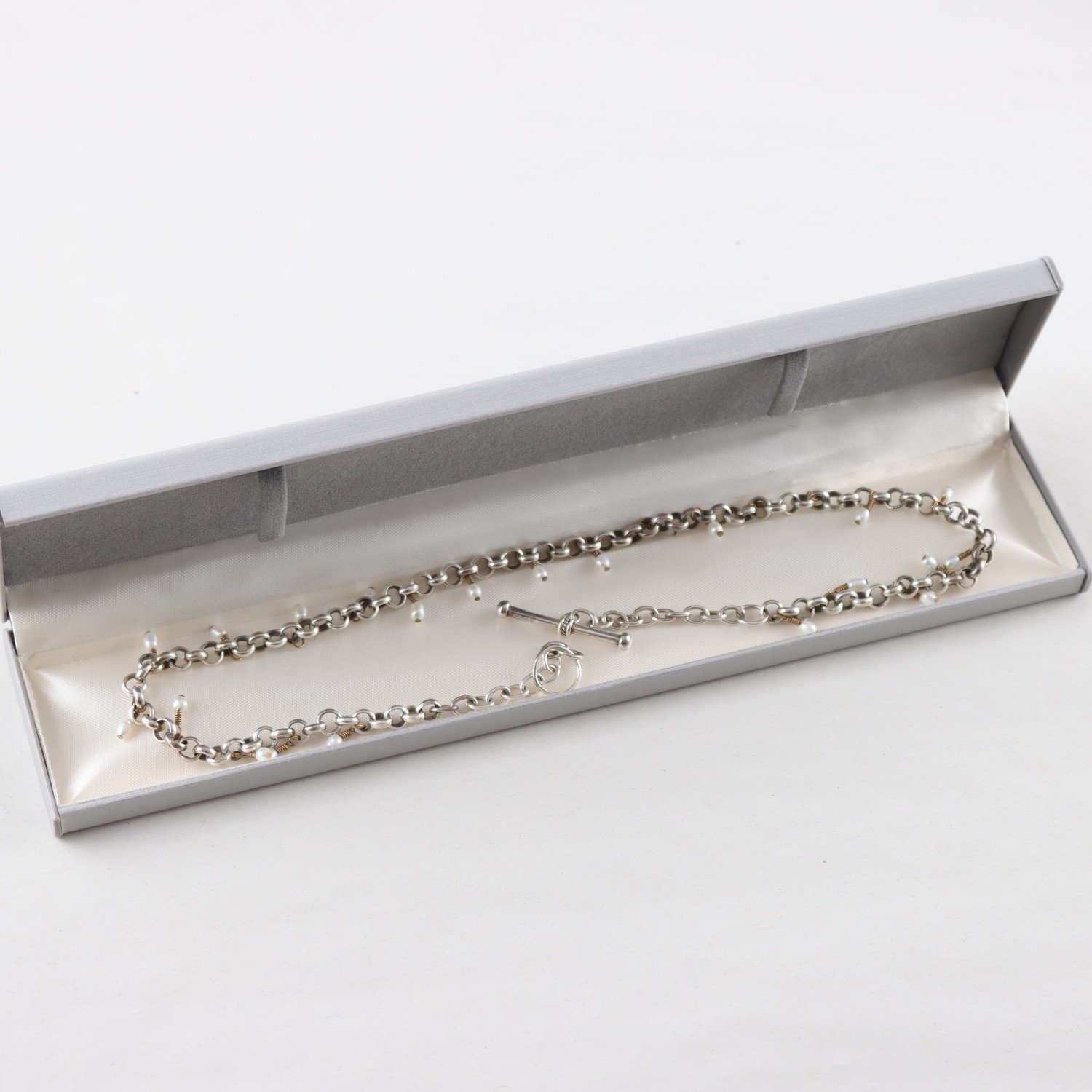 Halsband, länk, silver, sötvattenspärlor, brv: 29,8g