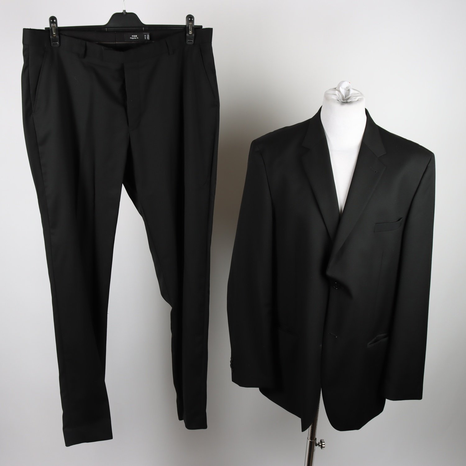 Kostym, H&M, svart, 100% ull, stl. 56