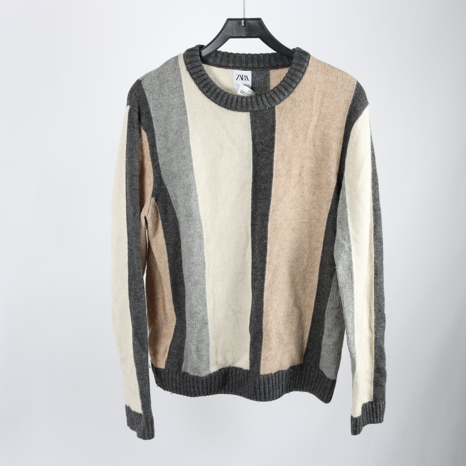Stickad tröja, Zara, brun & grå¨, randig, ullmix, stl. XL