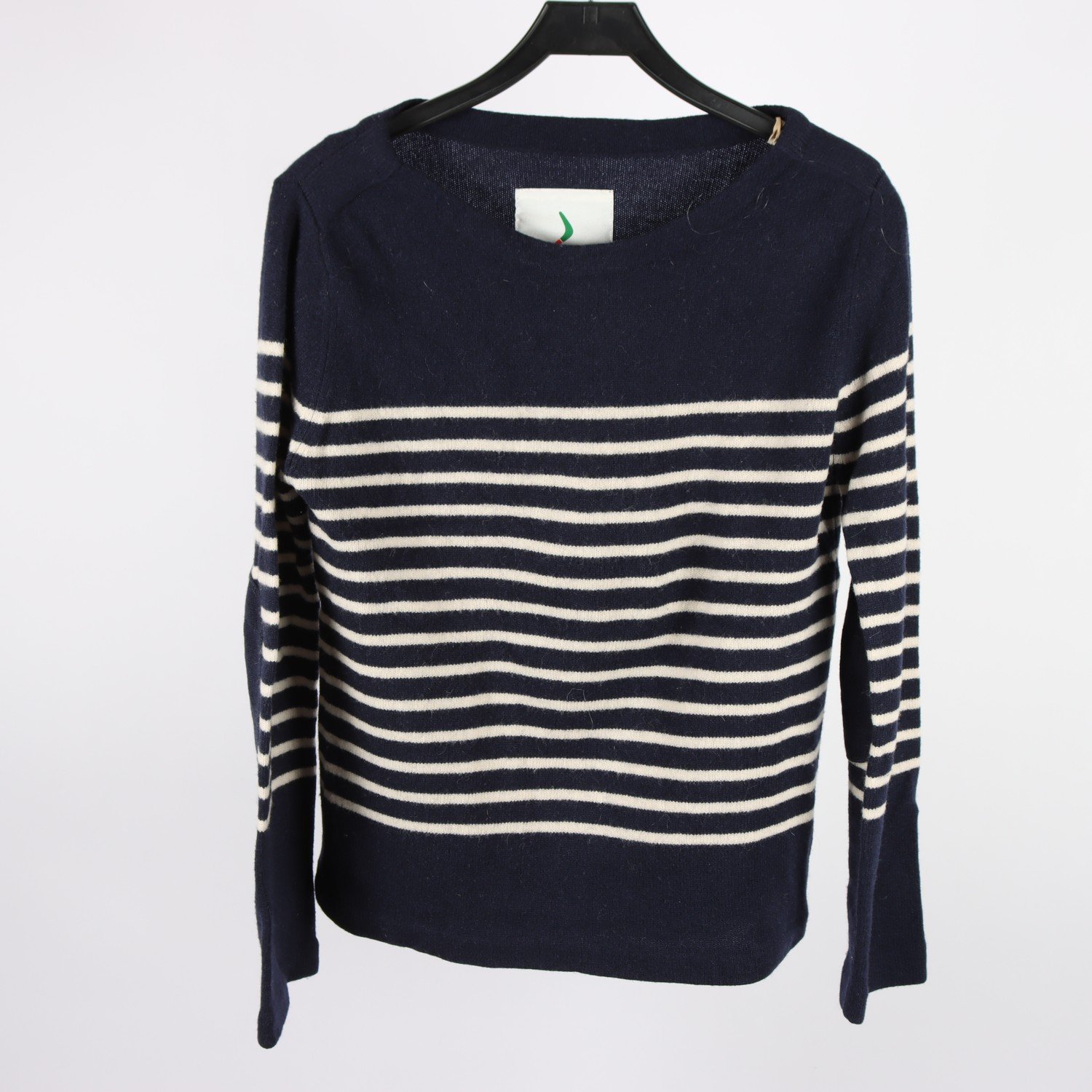 Stickad ulltröja, Boomerang, blå, vit randig, stl. M